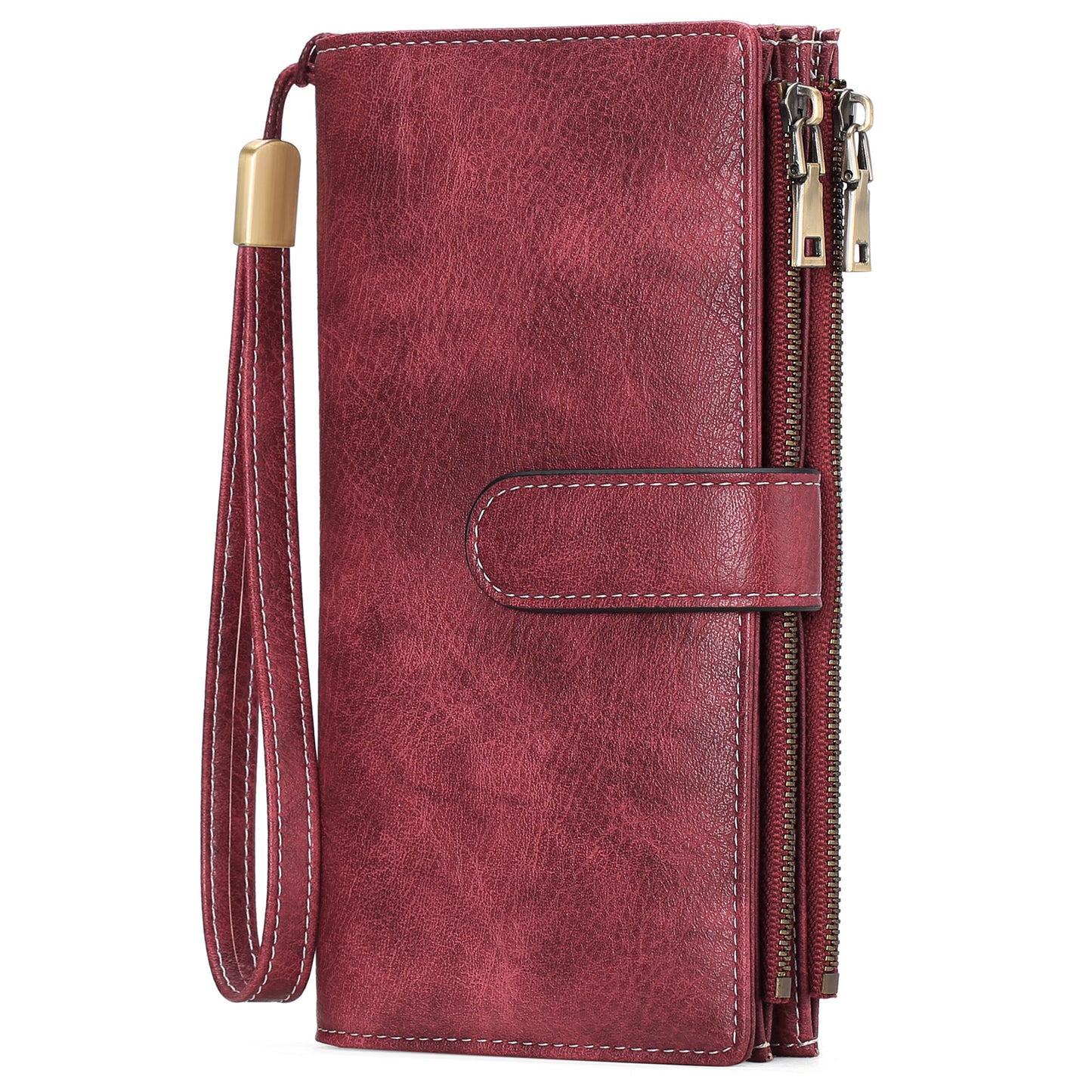 FALAN MULE Women Leather Wallet Large Capacity Bifold RFID Blocking Card Holder with Double Zipper Coin Pocket