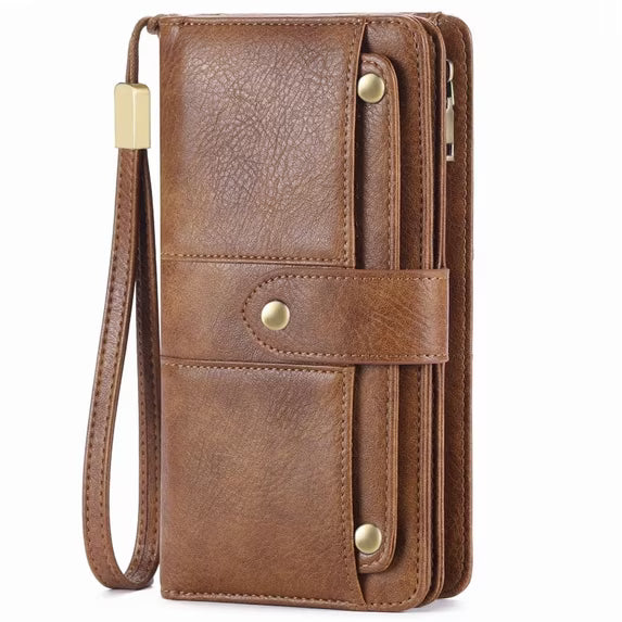 FALAN MULE Women Genuine Leather Wallet Large Capacity Bifold RFID Blocking Card Holder with Zipper Coin Pocket