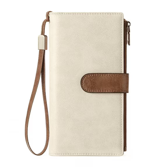 FALAN MULE Women Leather Wallet Large Capacity Bifold RFID Blocking Card Holder with Double Zipper Coin Pocket