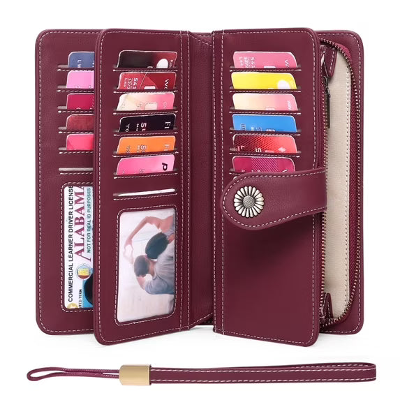 FALAN MULE Wristlet Wallets for Women Genuine Leather RFID Blocking Large Capacity Trifold Ladies Wallet