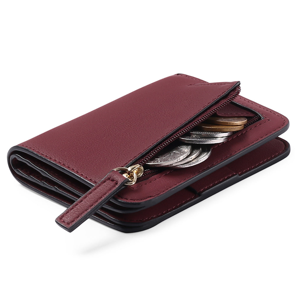 FALAN MULE Women Small Wallet Ladies Leather Bifold card holder RFID Blocking Coin Purse