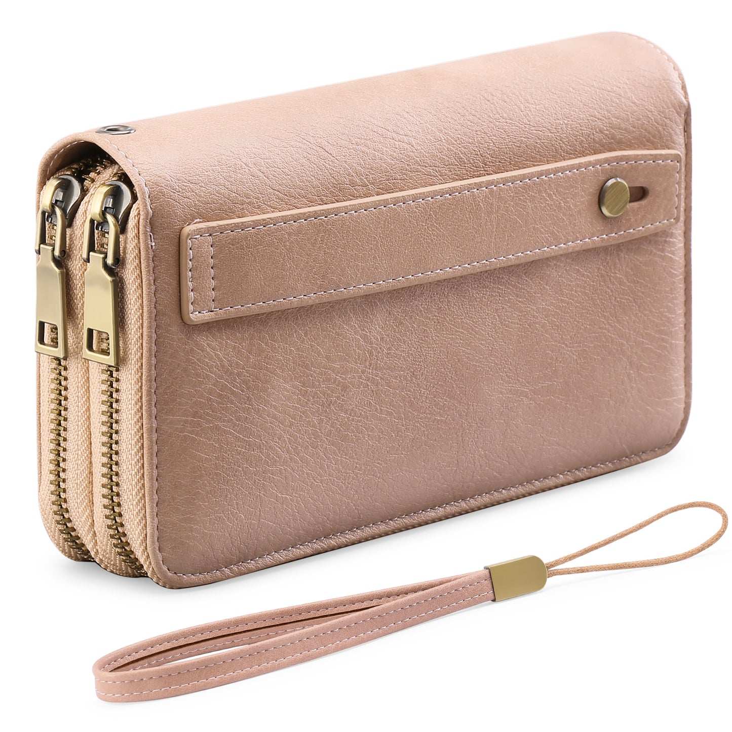 FALAN MULE Wallet for Women Double Zipper Phone Clutch RFID Blocking Vegan Leather Wristlet Purse Large Capacity Long Credit Card Holder with Grip Hand Strap