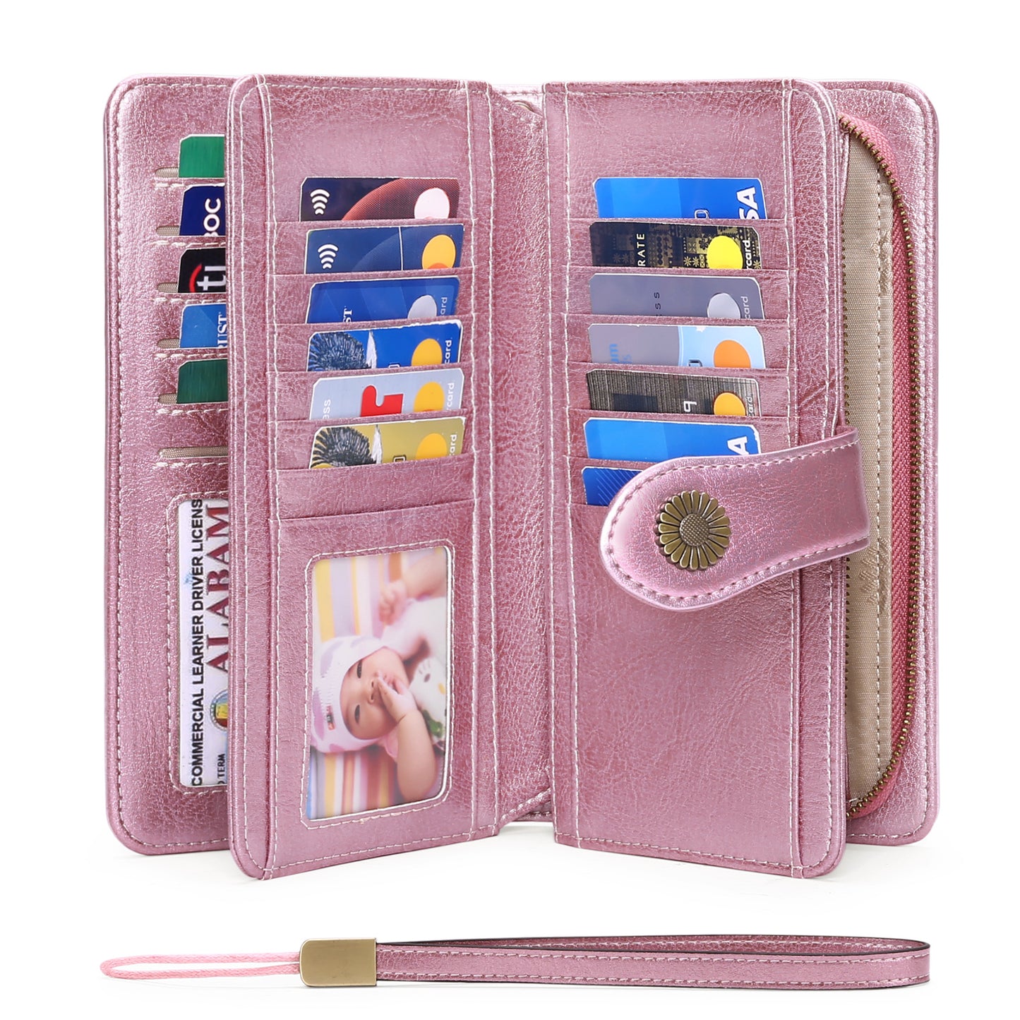 FALAN MULE Wristlet Wallets for Women Genuine Leather RFID Blocking Large Capacity Trifold Ladies Wallet