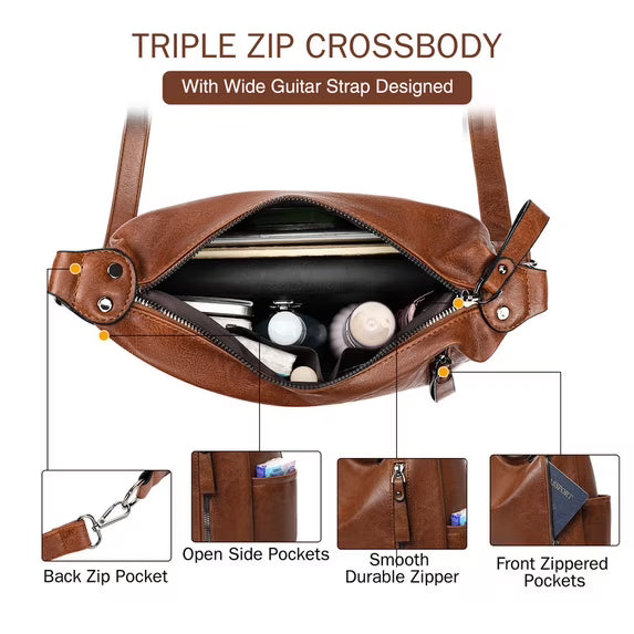 FALAN MULE Women Hobo Shoulder Bag Soft Leather Crossbody Purse with Multi Pockets Slouchy Handbag