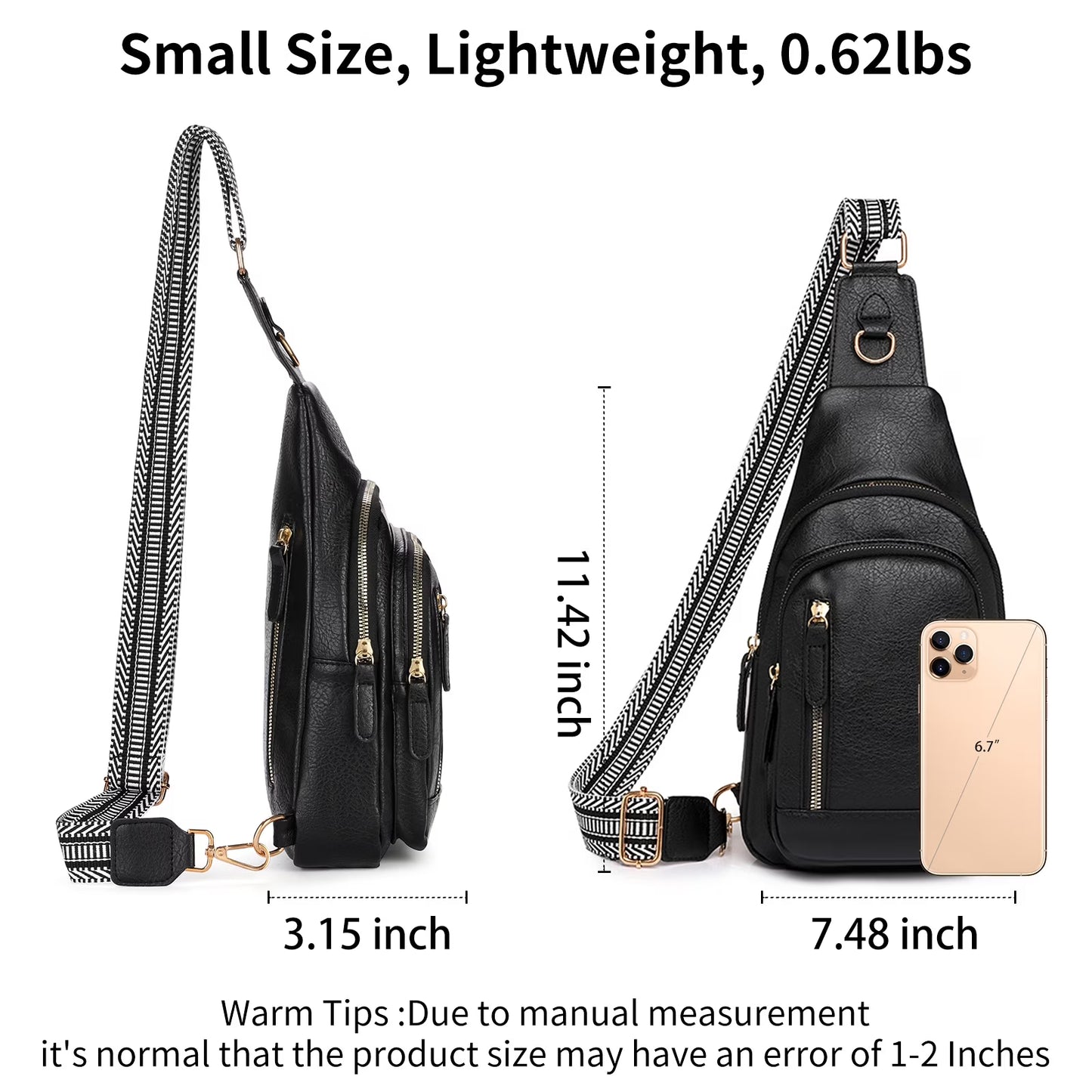 Falan Mule Sling Bag for Women Crossbody Purse Crossbody Bag Leather Chest Bag with Adjustable Guitar Strap for Travel