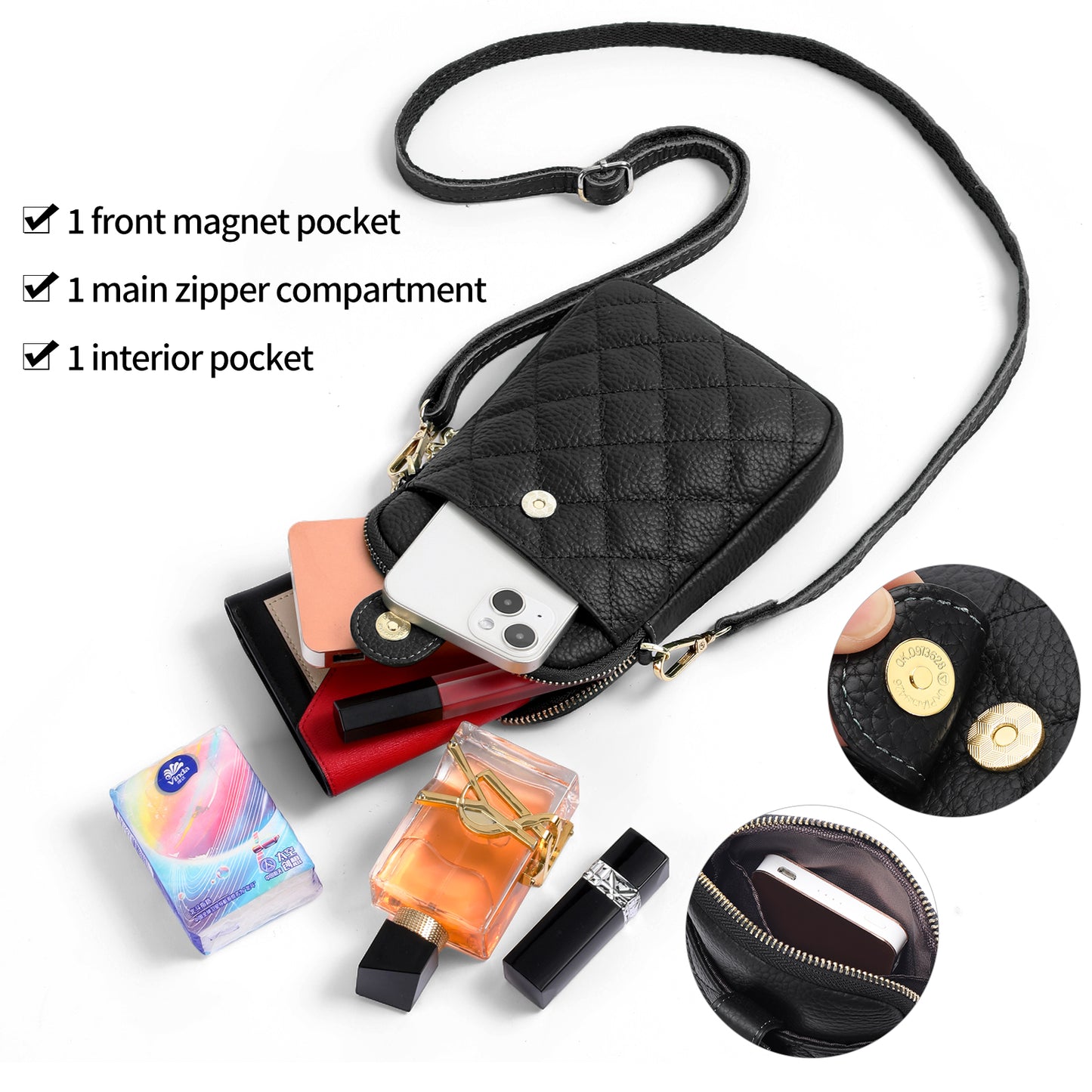 FALAN MULE Small Crossbody Bags for Women Trendy,Genuine Leather Cell Phone Bag Wallet Purses with Adjustable Strap