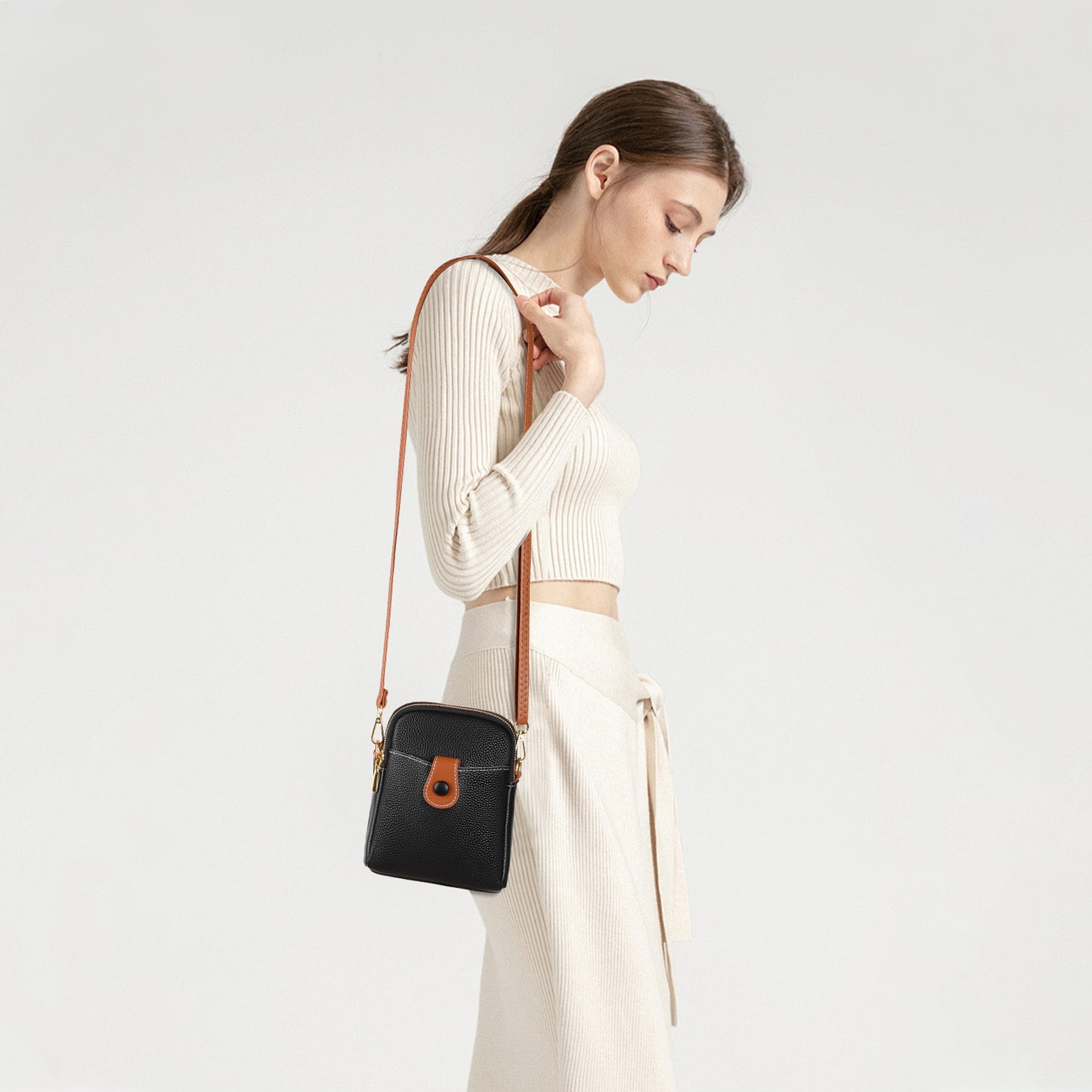 FALAN MULE Cell Phone Purses Small Genuine Leather with Adjustable Strap Crossbody Bags for Women