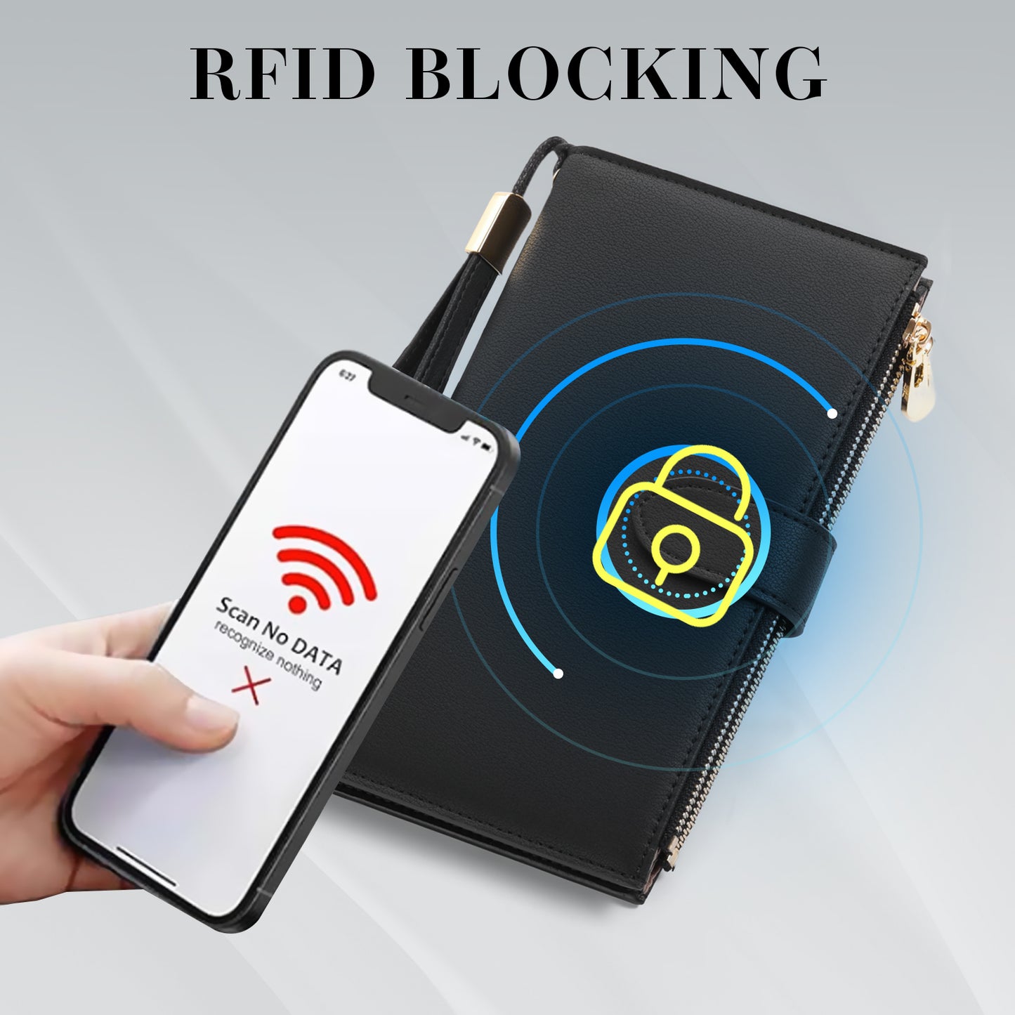 FALAN MULE Wallet Women Multi Card Slim Leather RFID Blocking Credit Card Holder Wallet Purse with Zipper Pocket