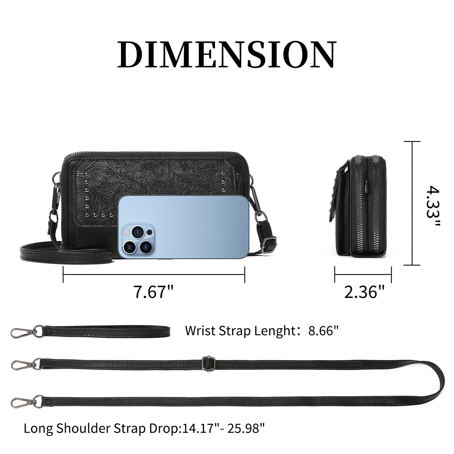 FALAN MULE Crossbody Bags for Women Small Leather Cell Phone Wallet Wristlet Purse with Zip Around 2 Strap