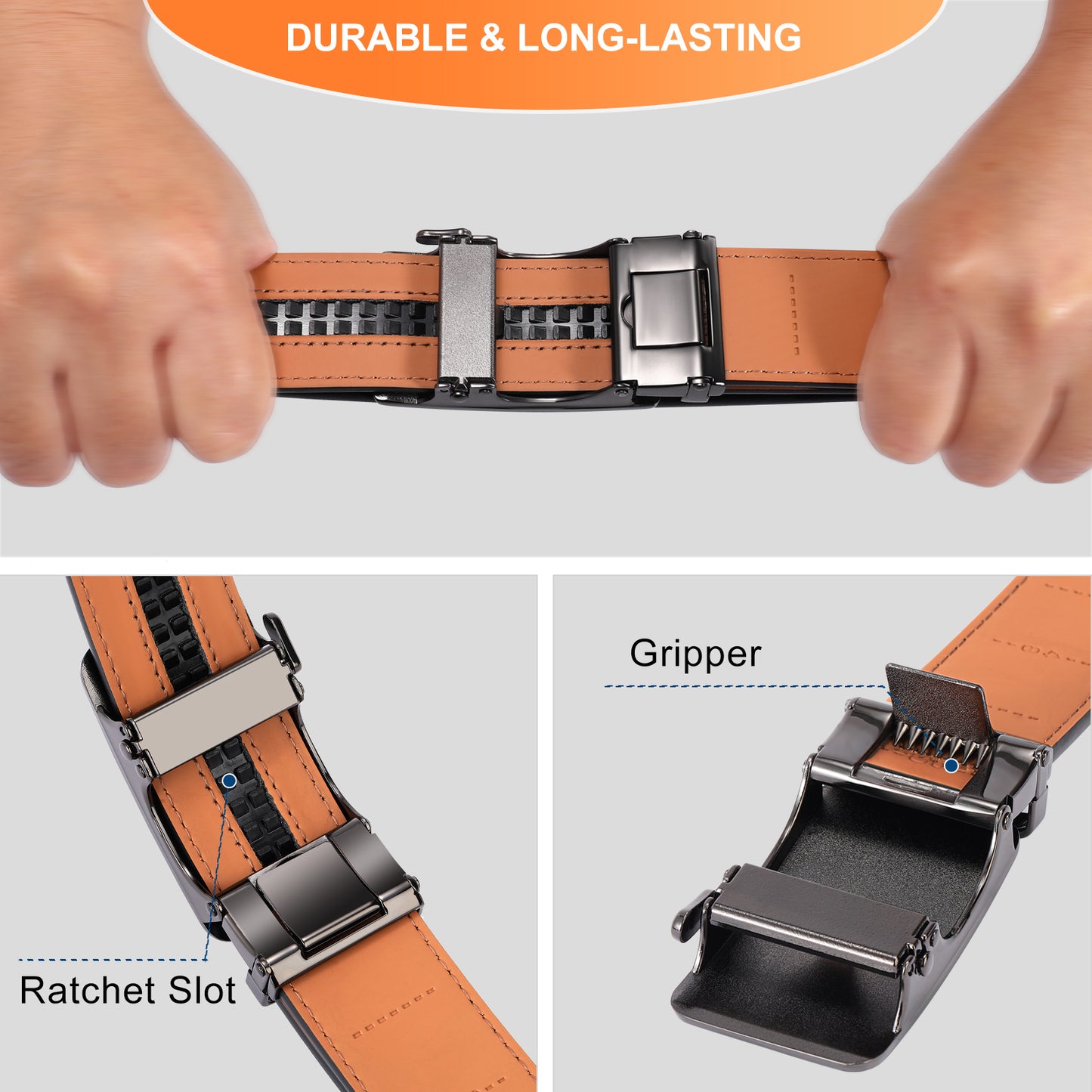 FALAN MULE Mens Belt,Slide Leather Ratchet Belt for Mens Dress Casual,Size Adjustable