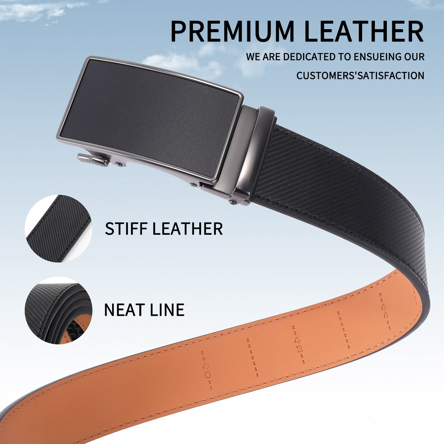 FALAN MULE Mens Belt,Slide Leather Ratchet Belt for Mens Dress Casual,Size Adjustable