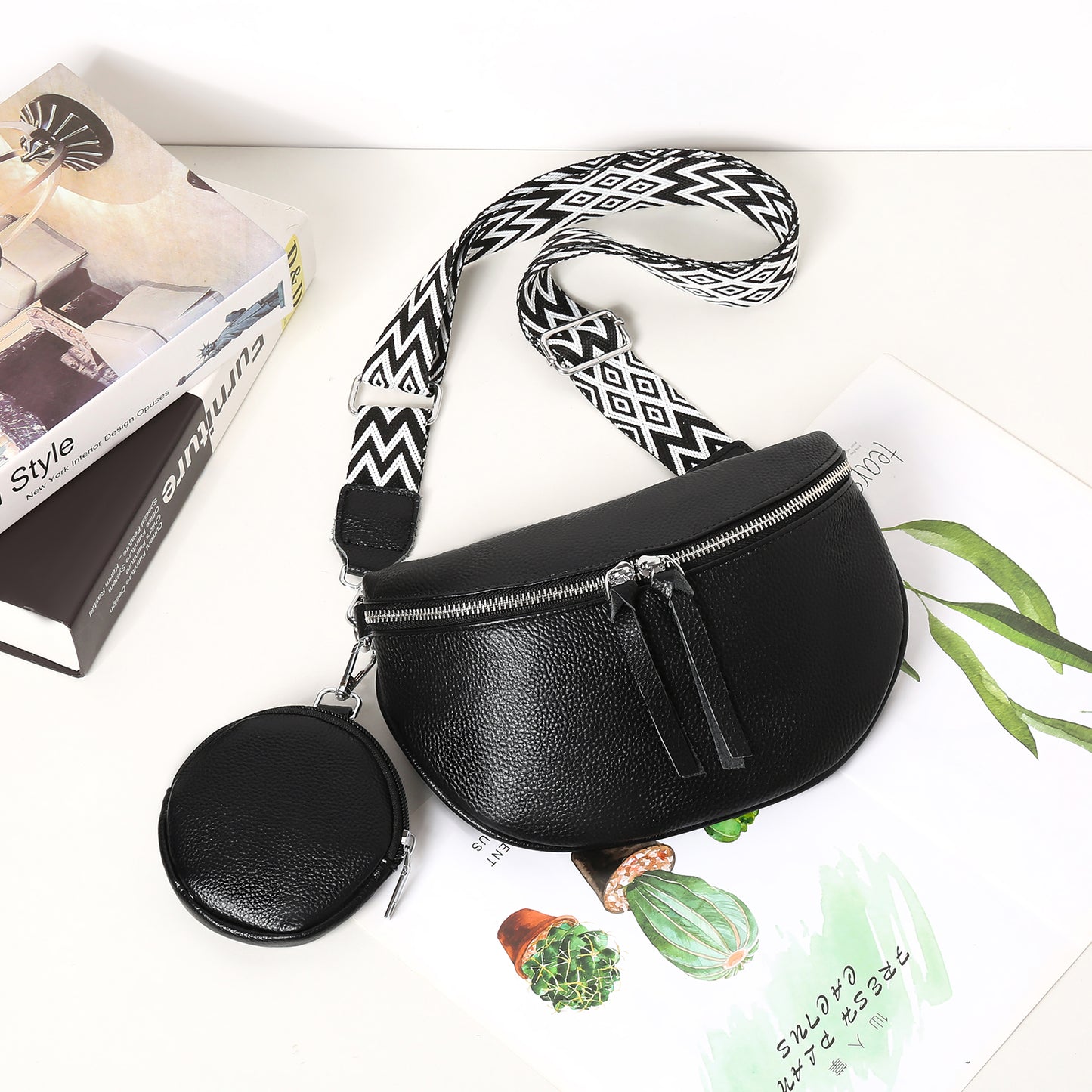 FALAN MULE Crossbody Bag for Women Genuine Leather Trendy Design Fanny Pack with Adjustable Strap