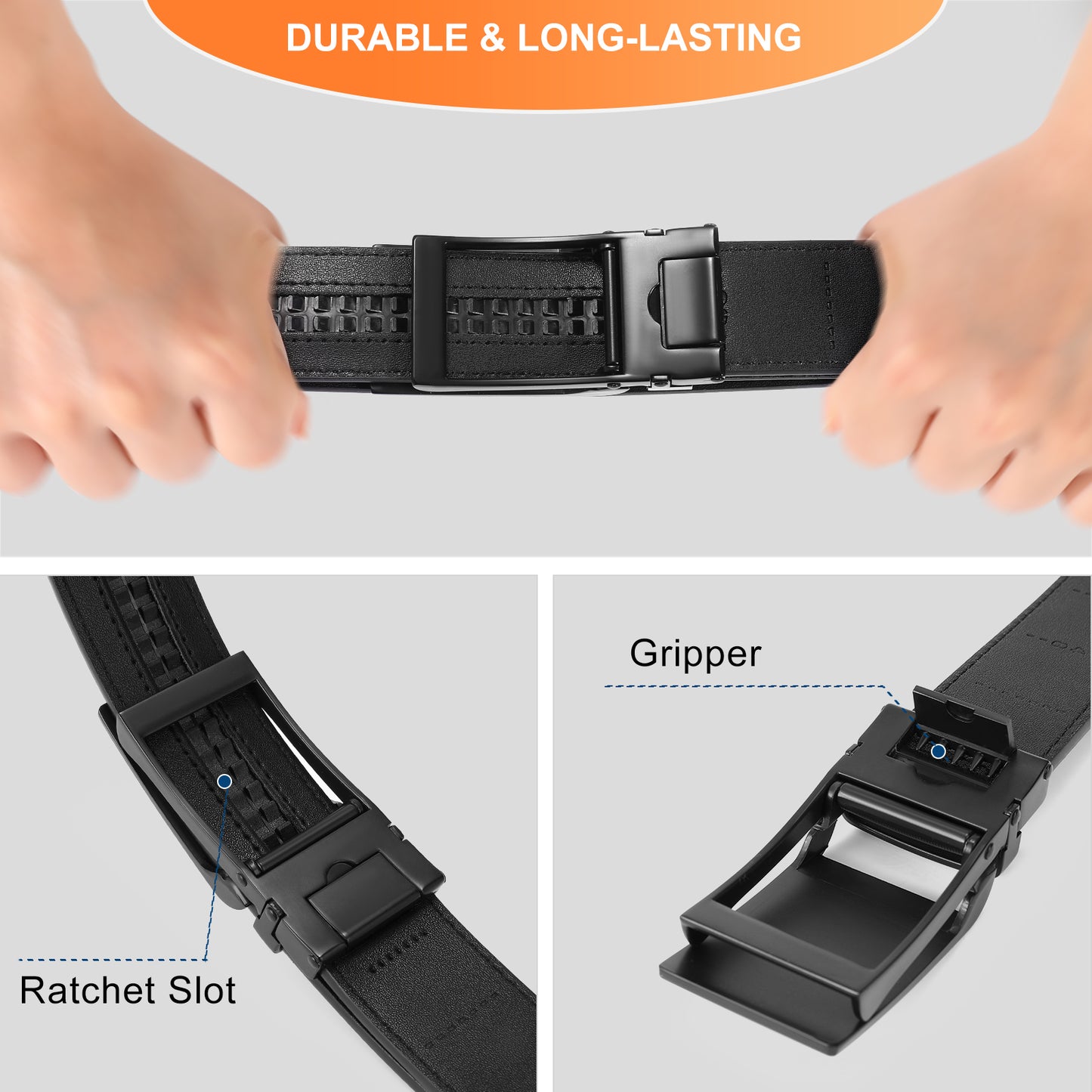 FALAN MULE Mens Belt,Slide Leather Ratchet Belt for Mens Dress Casual,Size Adjustable