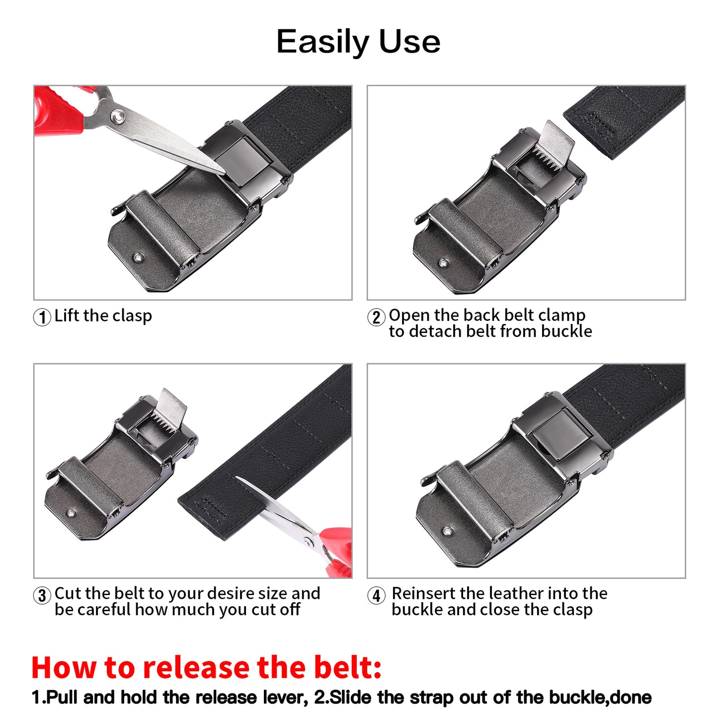 FALAN MULE  Belt for Mens,Slide Leather Ratchet Belt for Mens Dress Casual,Size Adjustable