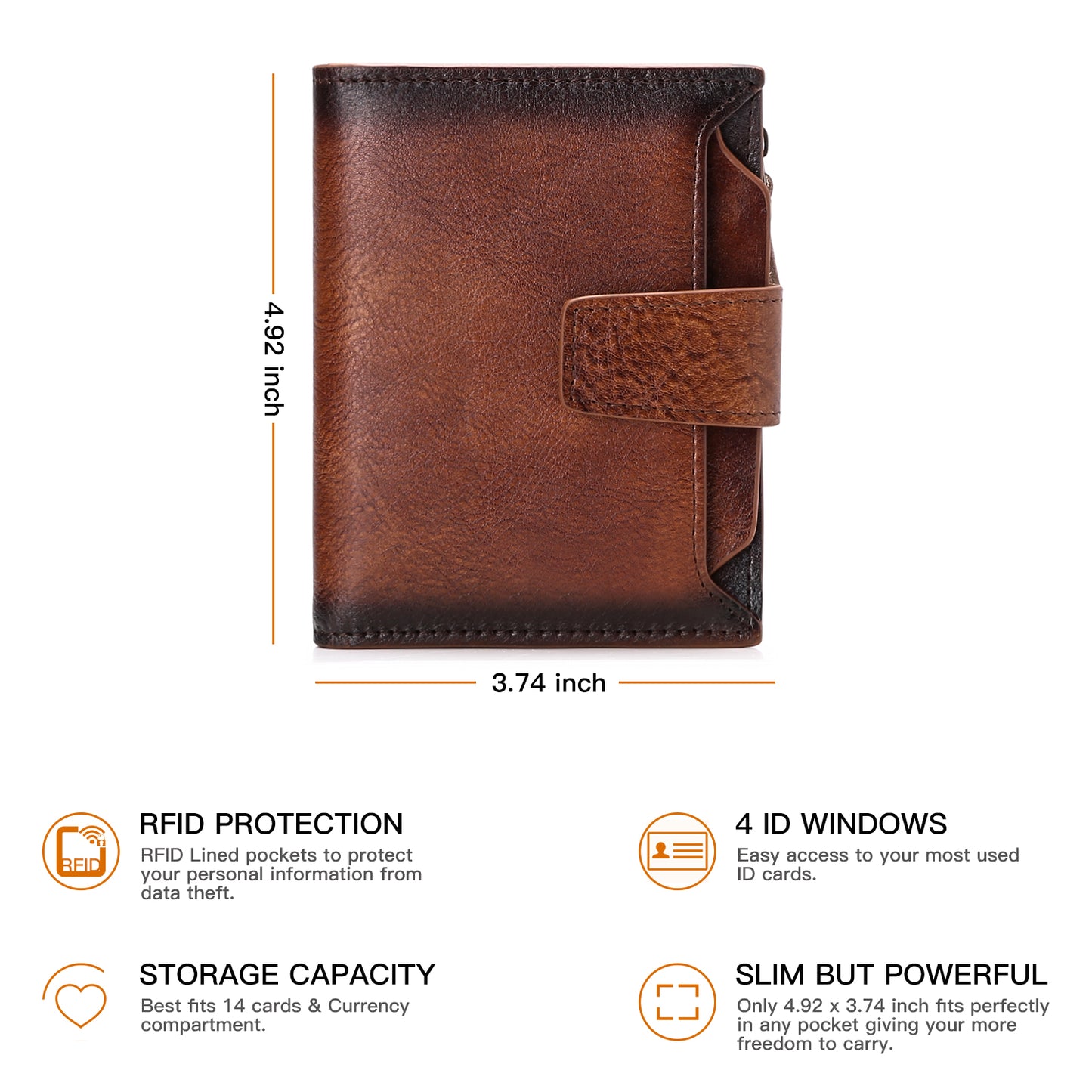 FALAN MULE Men's Wallet Leather RFID Blocking Bifold Zipper Coin Pocket Wallet with 4 ID Window