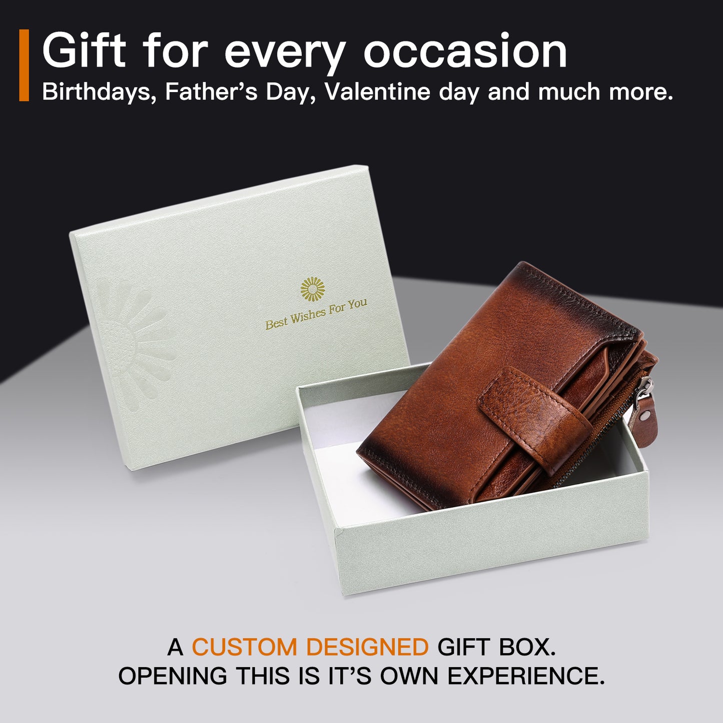 FALAN MULE Men's Wallet Leather RFID Blocking Bifold Zipper Coin Pocket Wallet with 4 ID Window