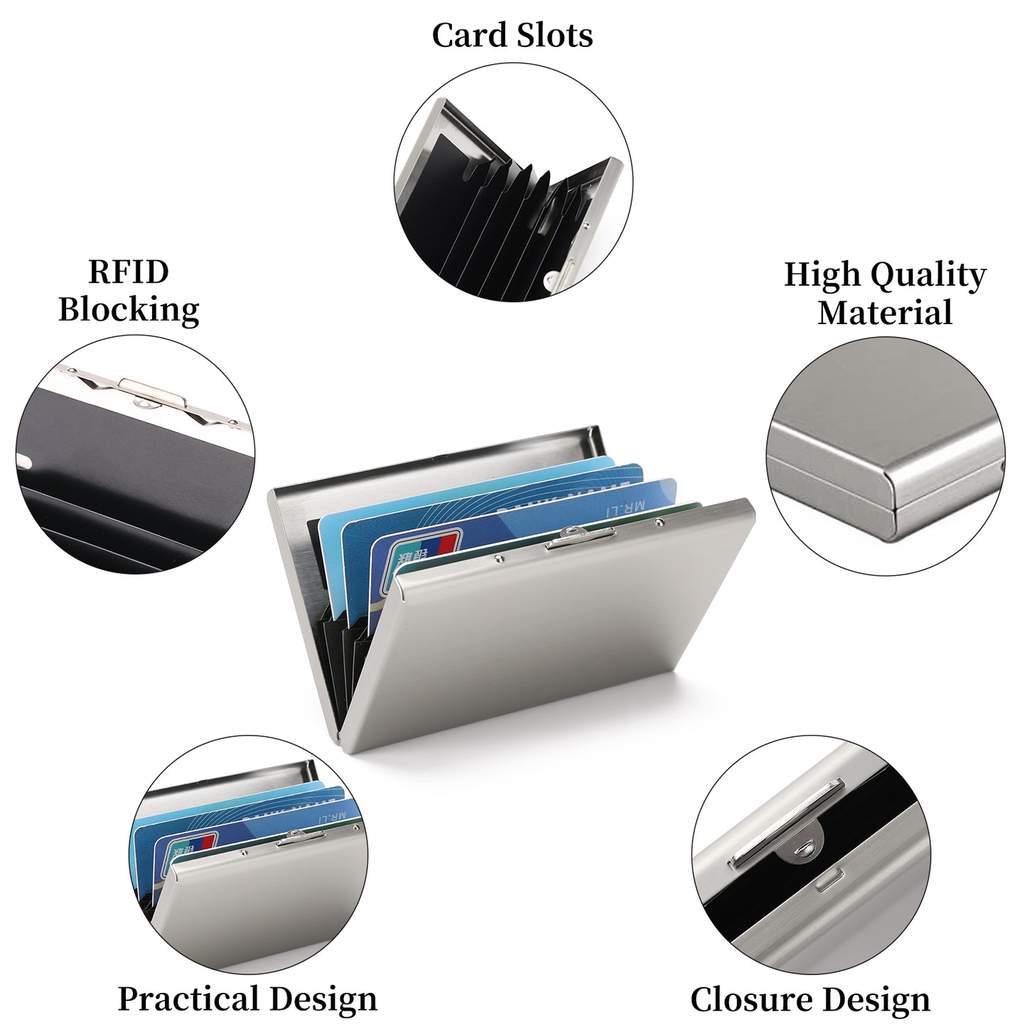 FALAN MULE Wallet for Men Stainless Steel Credit Card Wallet RFID Blocking Metal Case Pocket Business Card Holder for Women and Men