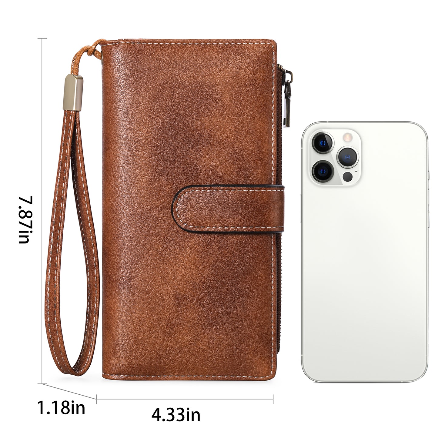 FALAN MULE Women Leather Wallet Large Capacity Bifold RFID Blocking Card Holder with Double Zipper Coin Pocket