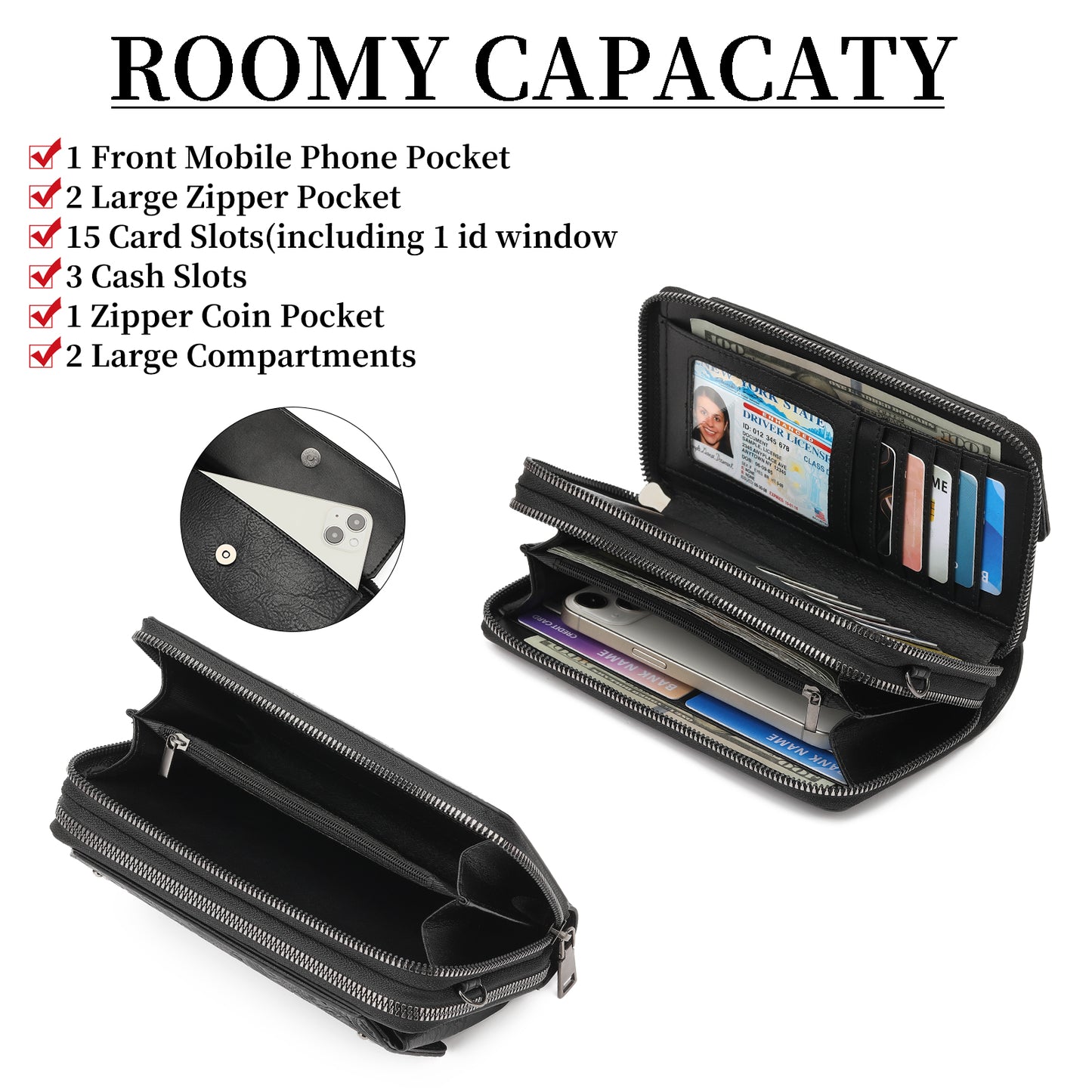 FALAN MULE Crossbody Bags for Women Small Leather Cell Phone Wallet Wristlet Purse with Zip Around 2 Strap