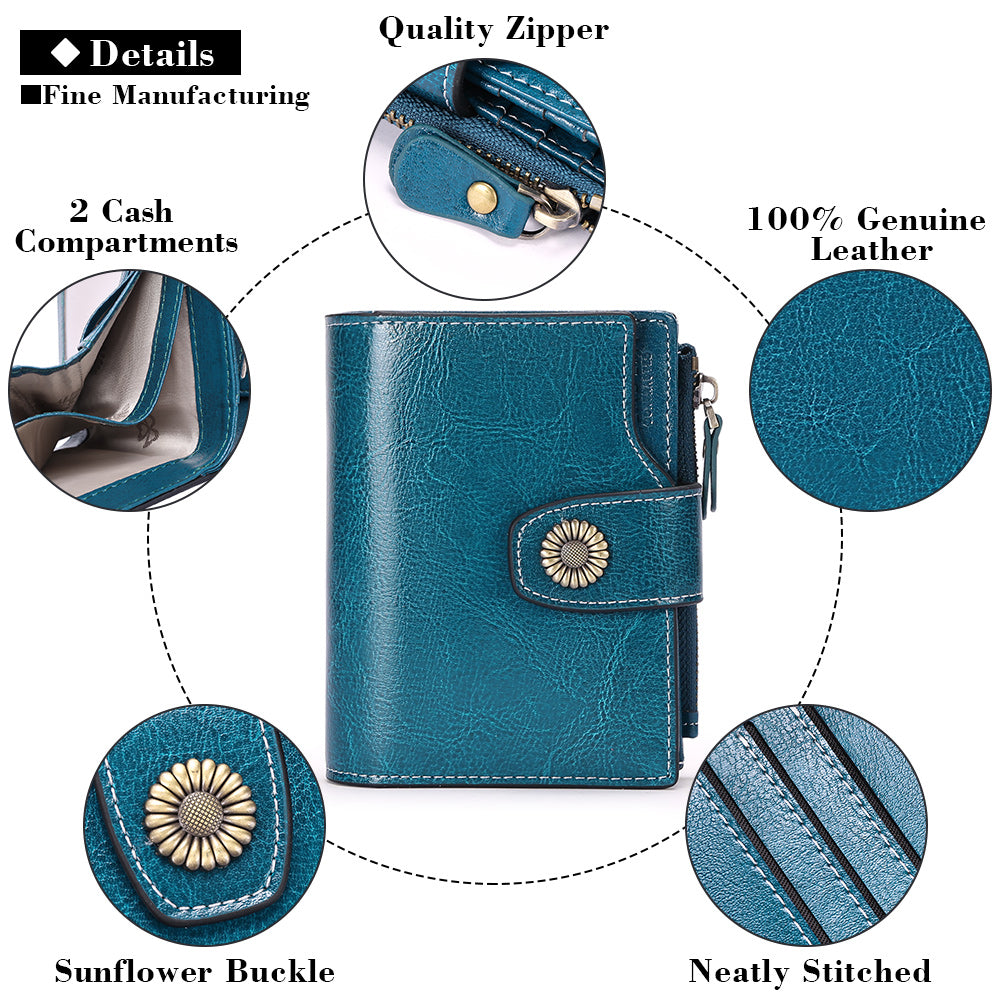 FALAN MULE Small Wallet for Women Genuine Leather Bifold card holder RFID Blocking Coin Purse