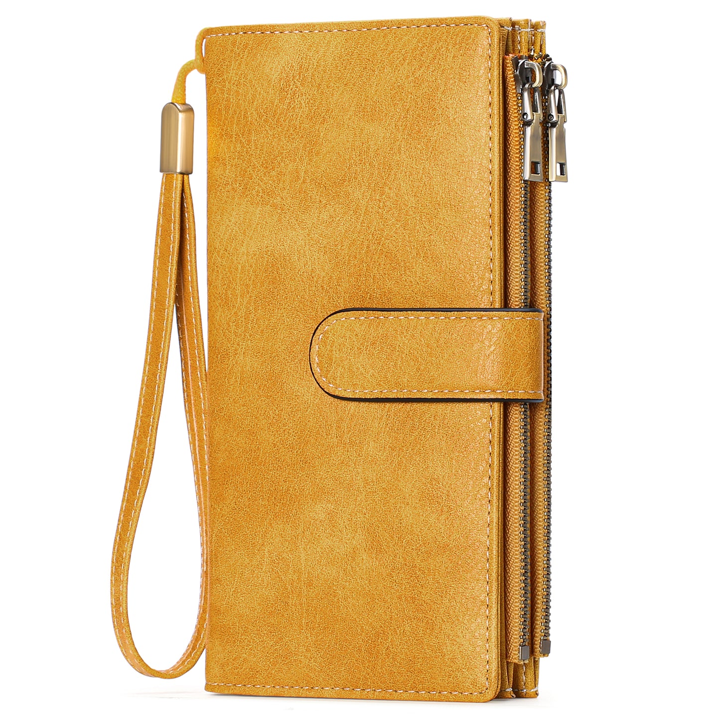 FALAN MULE Women Leather Wallet Large Capacity Bifold RFID Blocking Card Holder with Double Zipper Coin Pocket