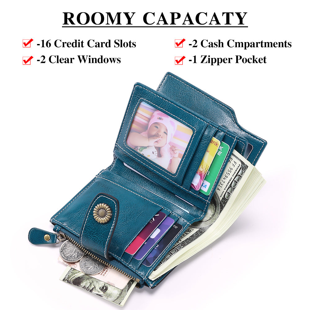 FALAN MULE Small Wallet for Women Genuine Leather Bifold card holder RFID Blocking Coin Purse