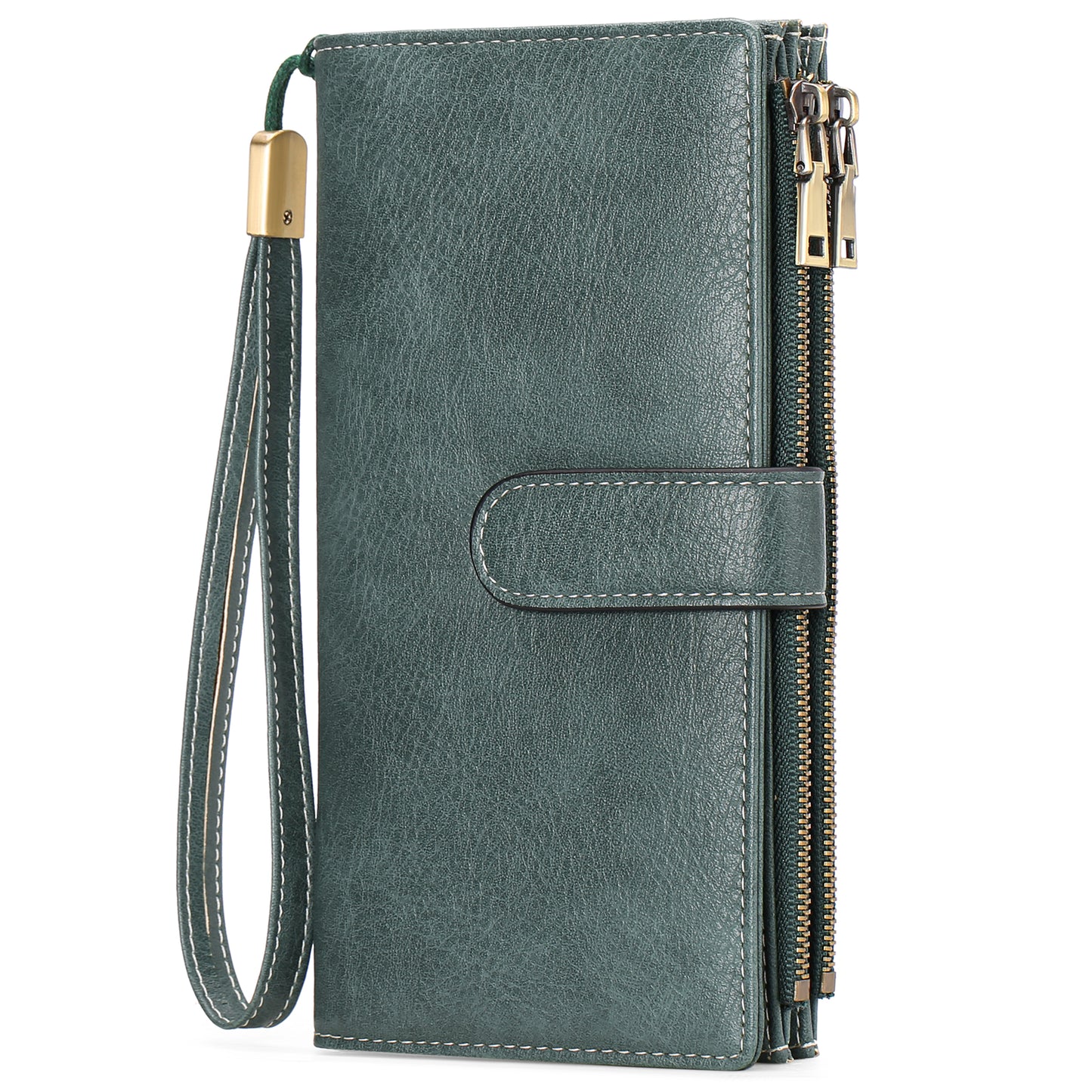 FALAN MULE Women Leather Wallet Large Capacity Bifold RFID Blocking Card Holder with Double Zipper Coin Pocket