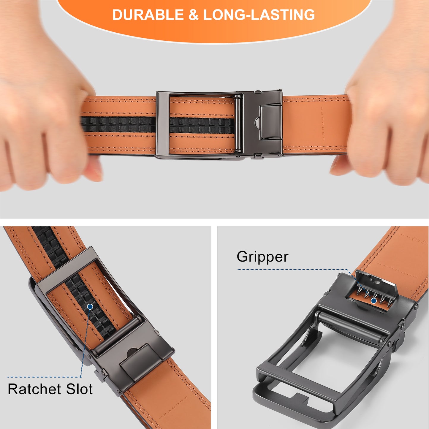 FALAN MULE Mens Belt Leather Ratchet Belt For Men Dress and Casual with Adjustable Buckle, Trim to Fit,Gift Box