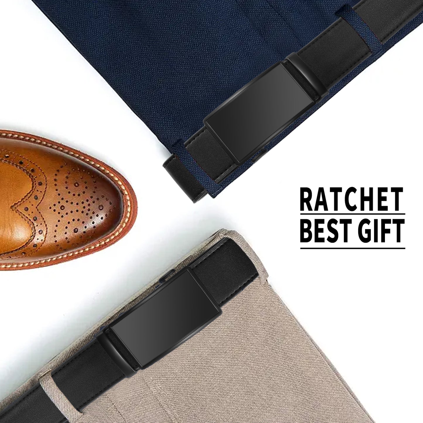 FALAN MULE Mens Belt Leather Ratchet Belt For Men Casual with Adjustable Buckle, Trim to Fit，Elegant Gift Box