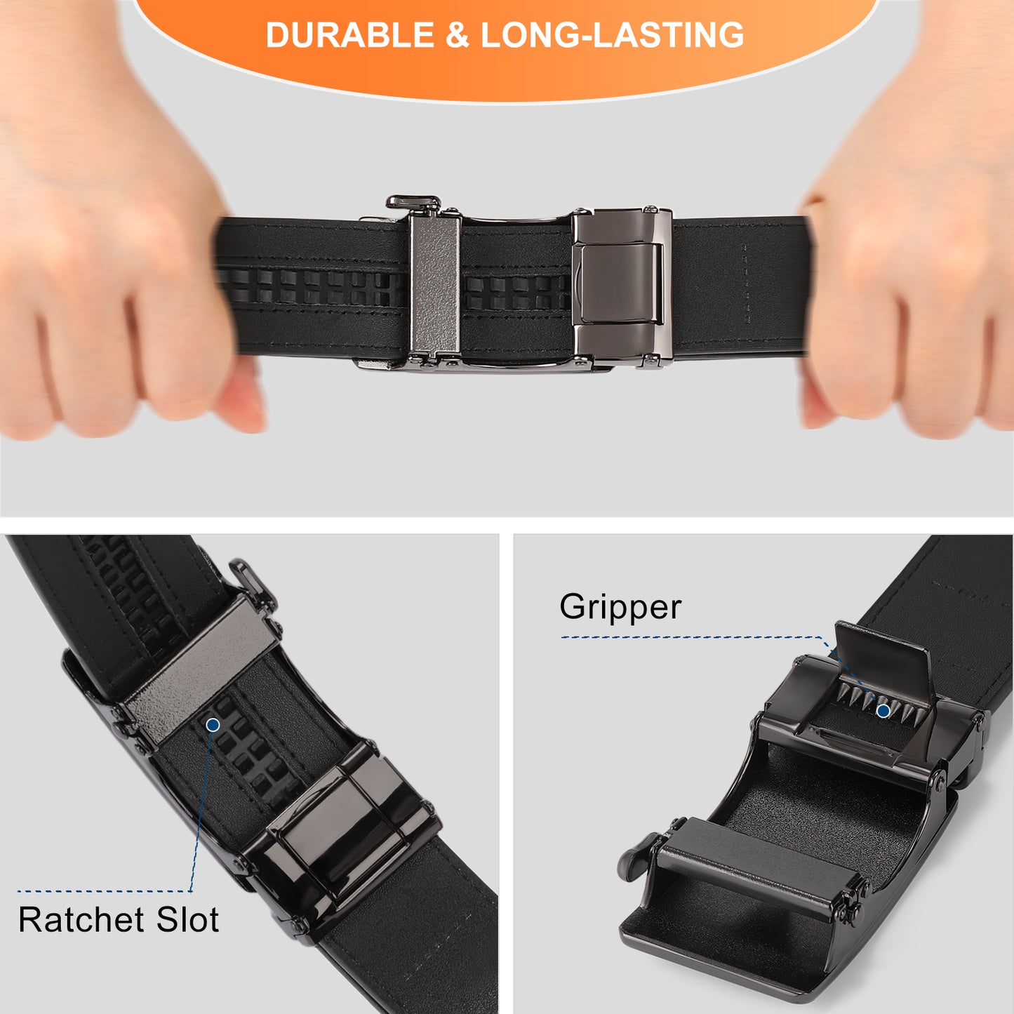 FALAN MULE Mens Belt Leather Ratchet Belt For Men Casual with Adjustable Buckle, Trim to Fit，Elegant Gift Box