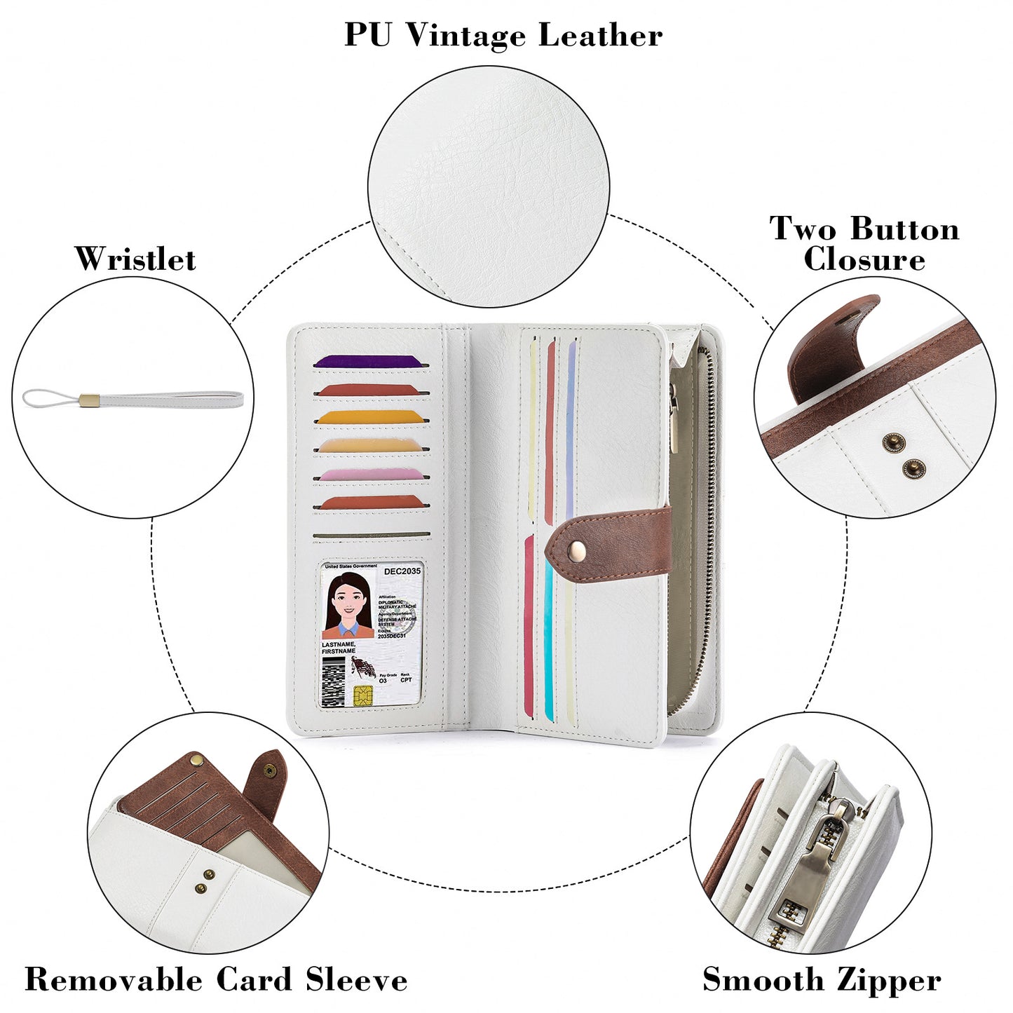 FALAN MULE Women Genuine Leather Wallet Large Capacity Bifold RFID Blocking Card Holder with Zipper Coin Pocket