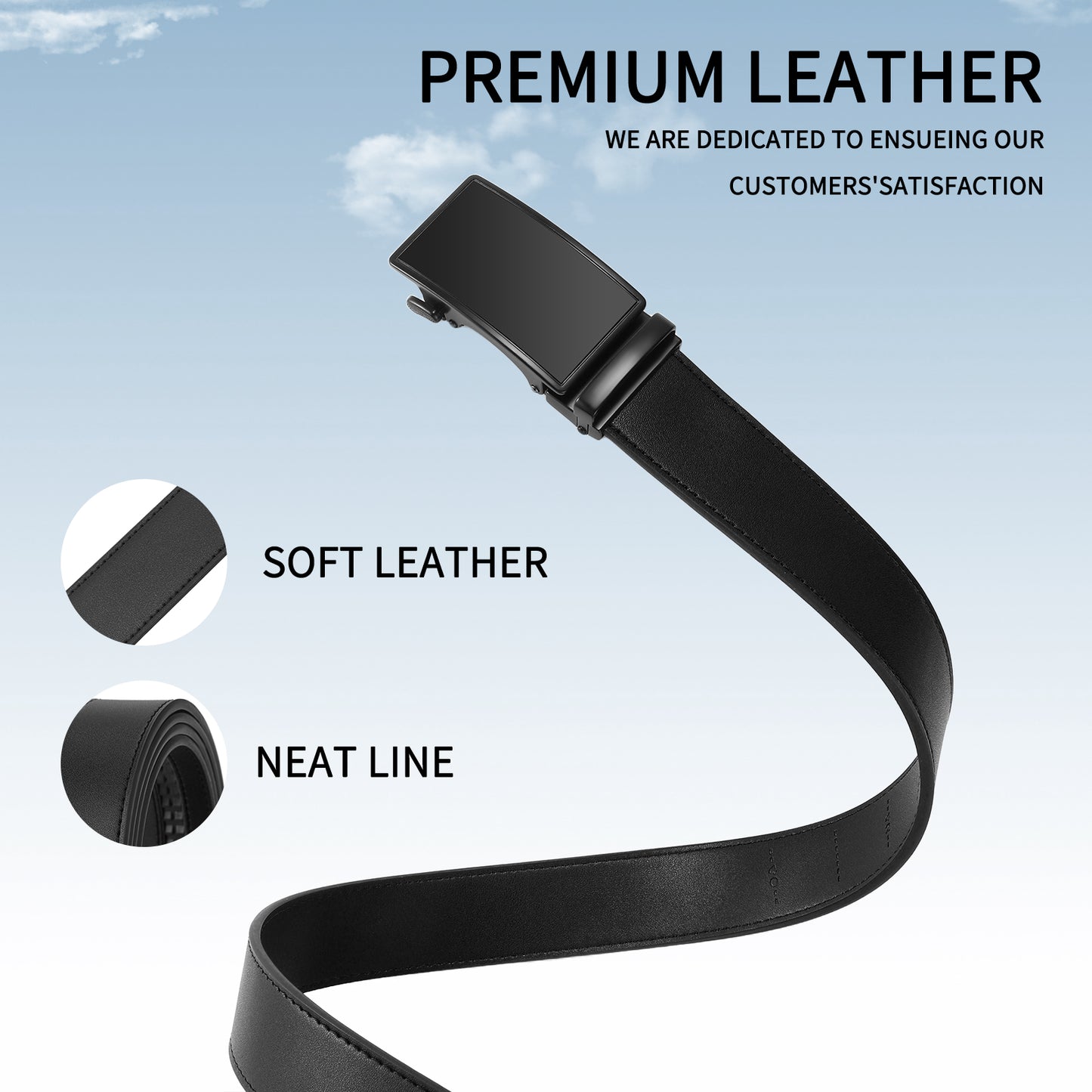 FALAN MULE Mens Belt Leather Ratchet Belt For Men Casual with Adjustable Buckle, Trim to Fit，Elegant Gift Box