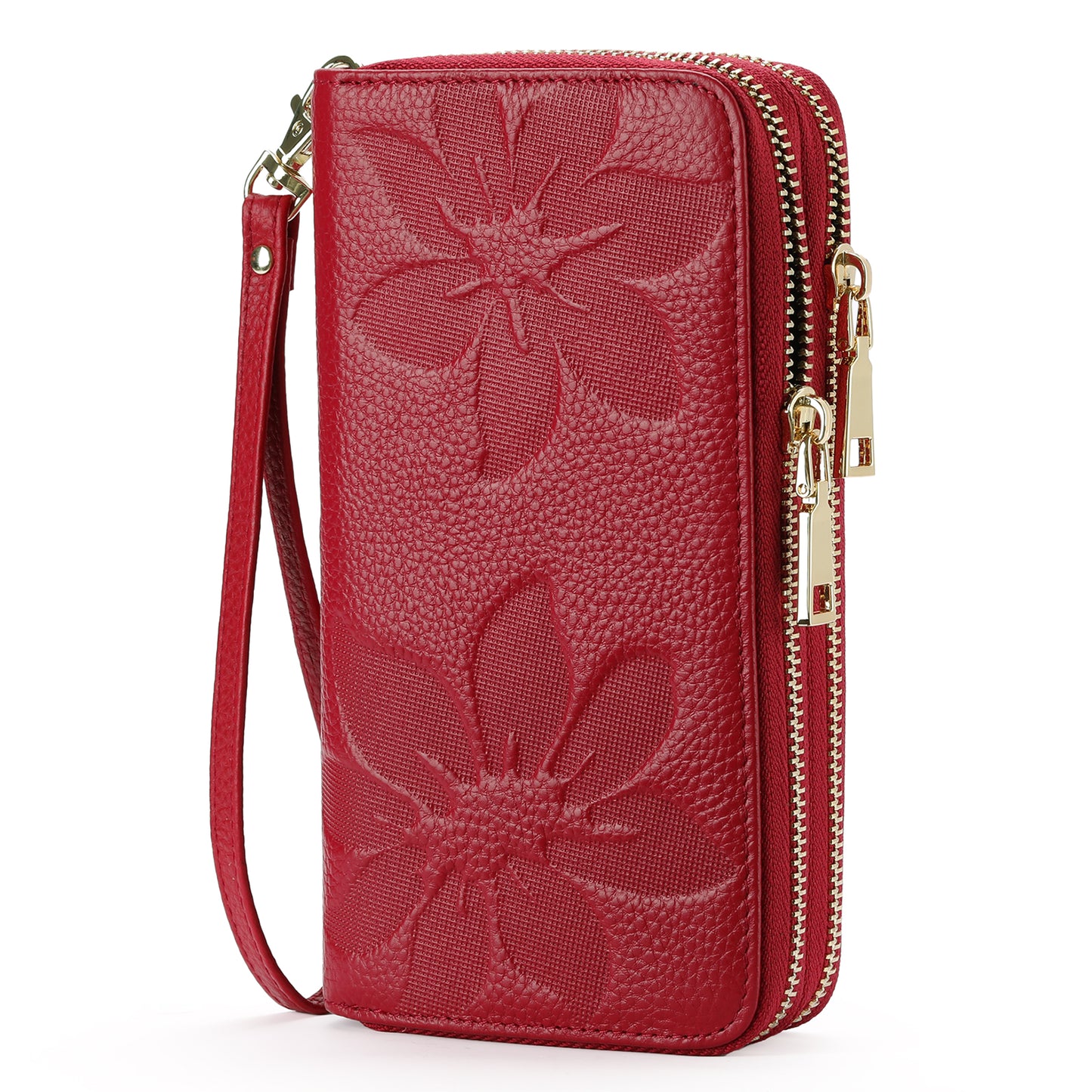FALAN MULE Women's Wallet Large Capacity Double Zip Ladies Card Phone Holder RFID Blocking Wristlet Leather