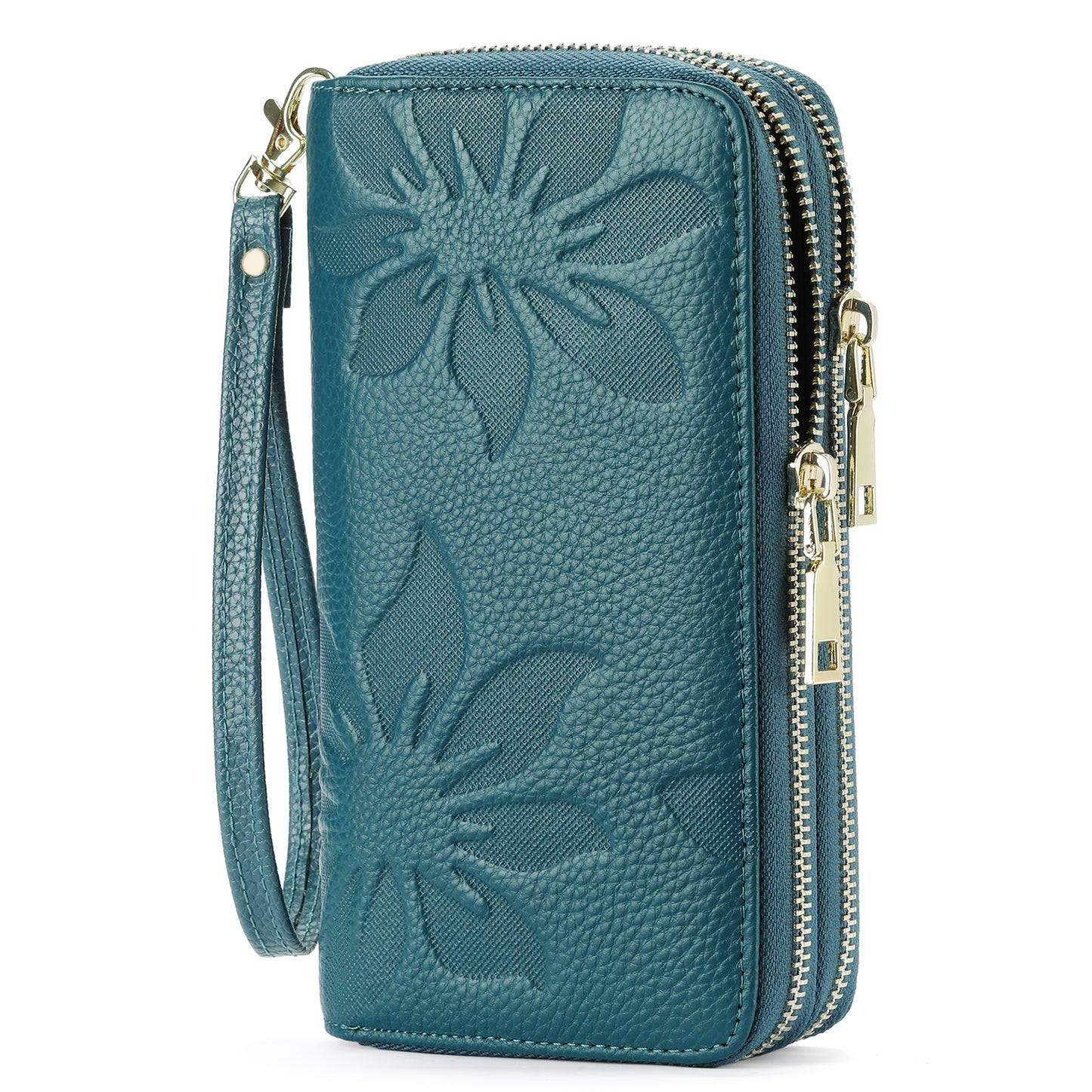FALAN MULE Women's Wallet Large Capacity Double Zip Ladies Card Phone Holder RFID Blocking Wristlet Leather
