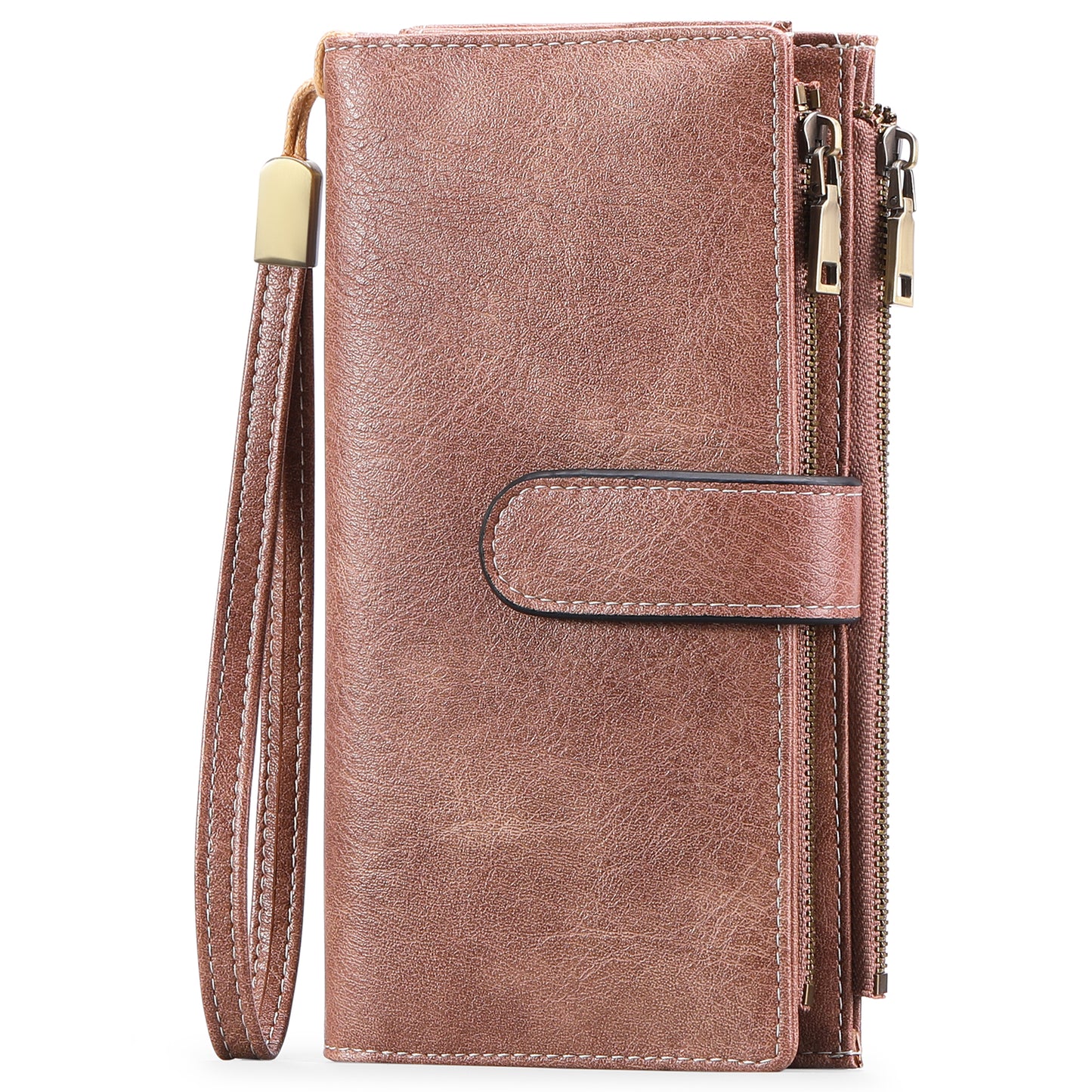 FALAN MULE Women Leather Wallet Large Capacity Bifold RFID Blocking Card Holder with Double Zipper Coin Pocket