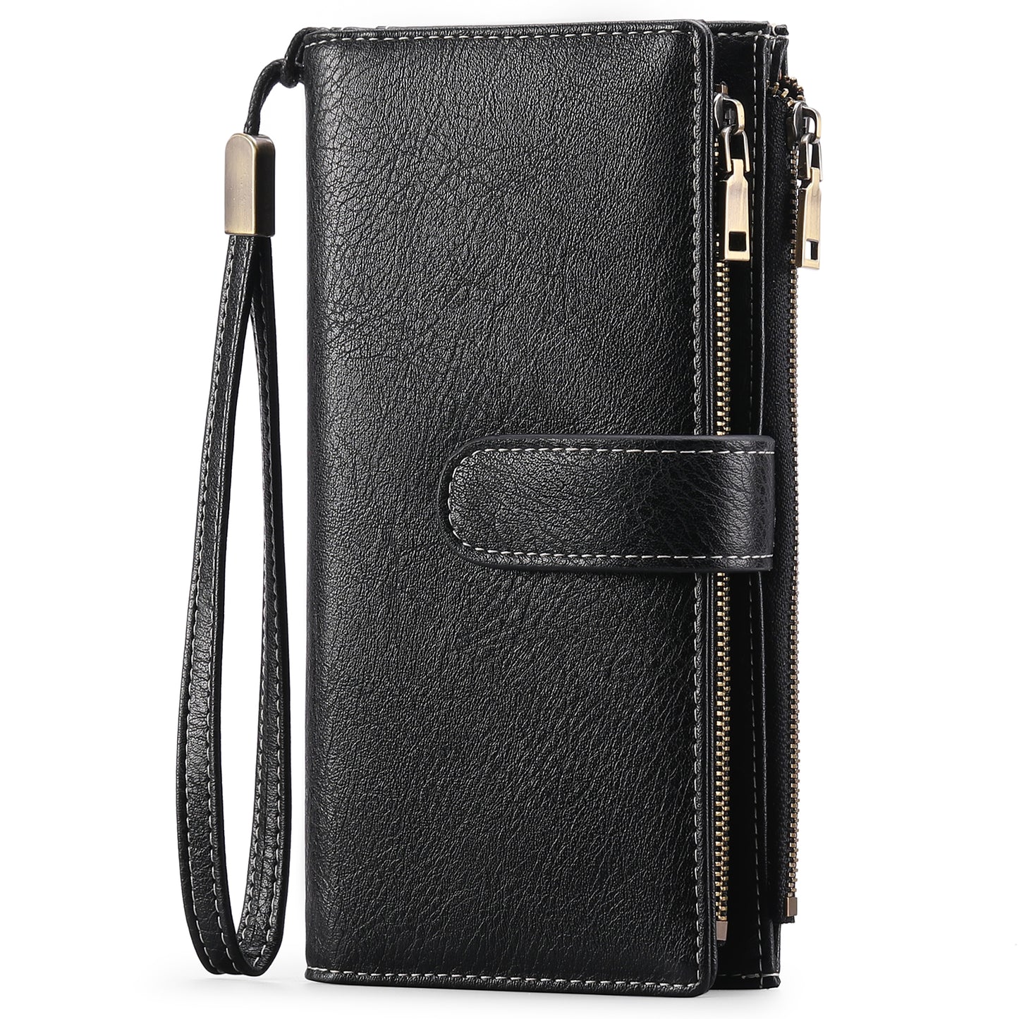 FALAN MULE Women Leather Wallet Large Capacity Bifold RFID Blocking Card Holder with Double Zipper Coin Pocket