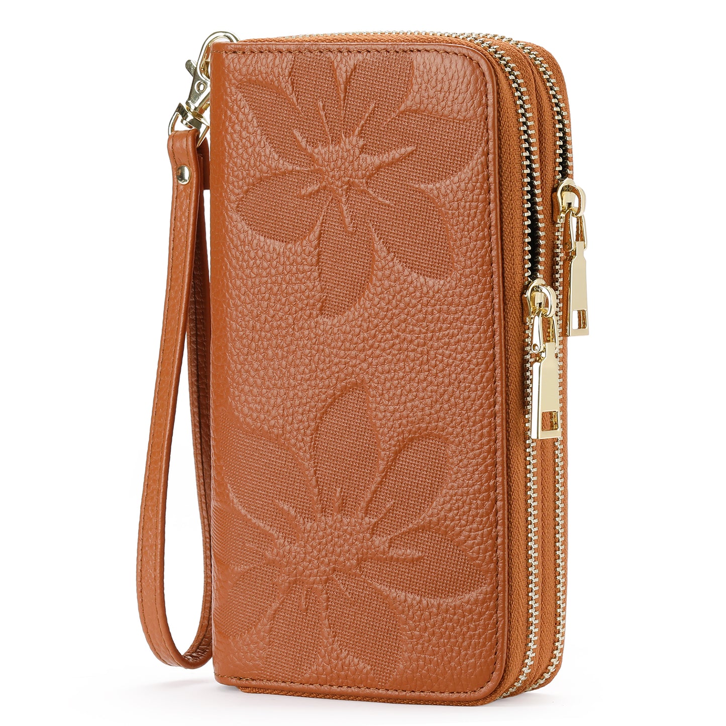 FALAN MULE Women's Wallet Large Capacity Double Zip Ladies Card Phone Holder RFID Blocking Wristlet Leather