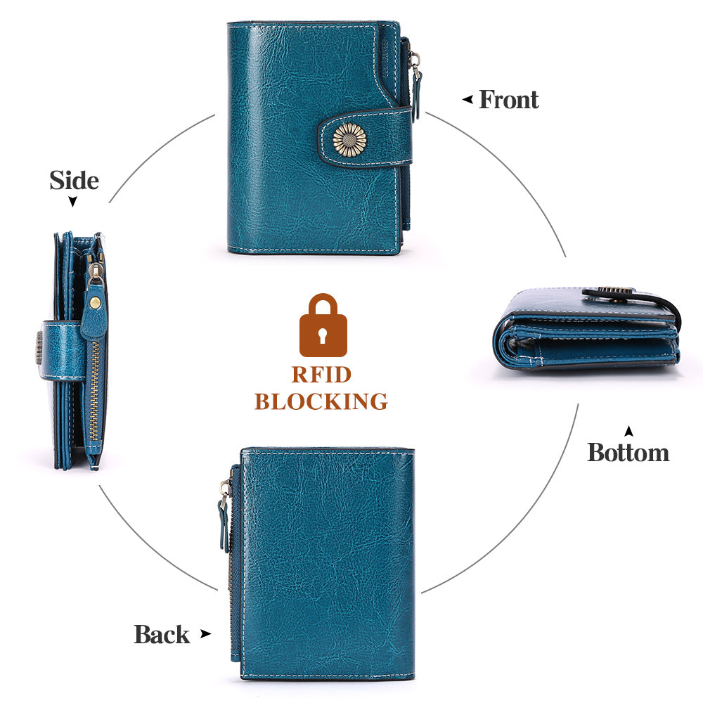 FALAN MULE Small Wallet for Women Genuine Leather Bifold card holder RFID Blocking Coin Purse