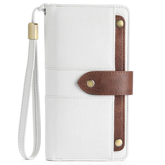 FALAN MULE Women Genuine Leather Wallet Large Capacity Bifold RFID Blocking Card Holder with Zipper Coin Pocket