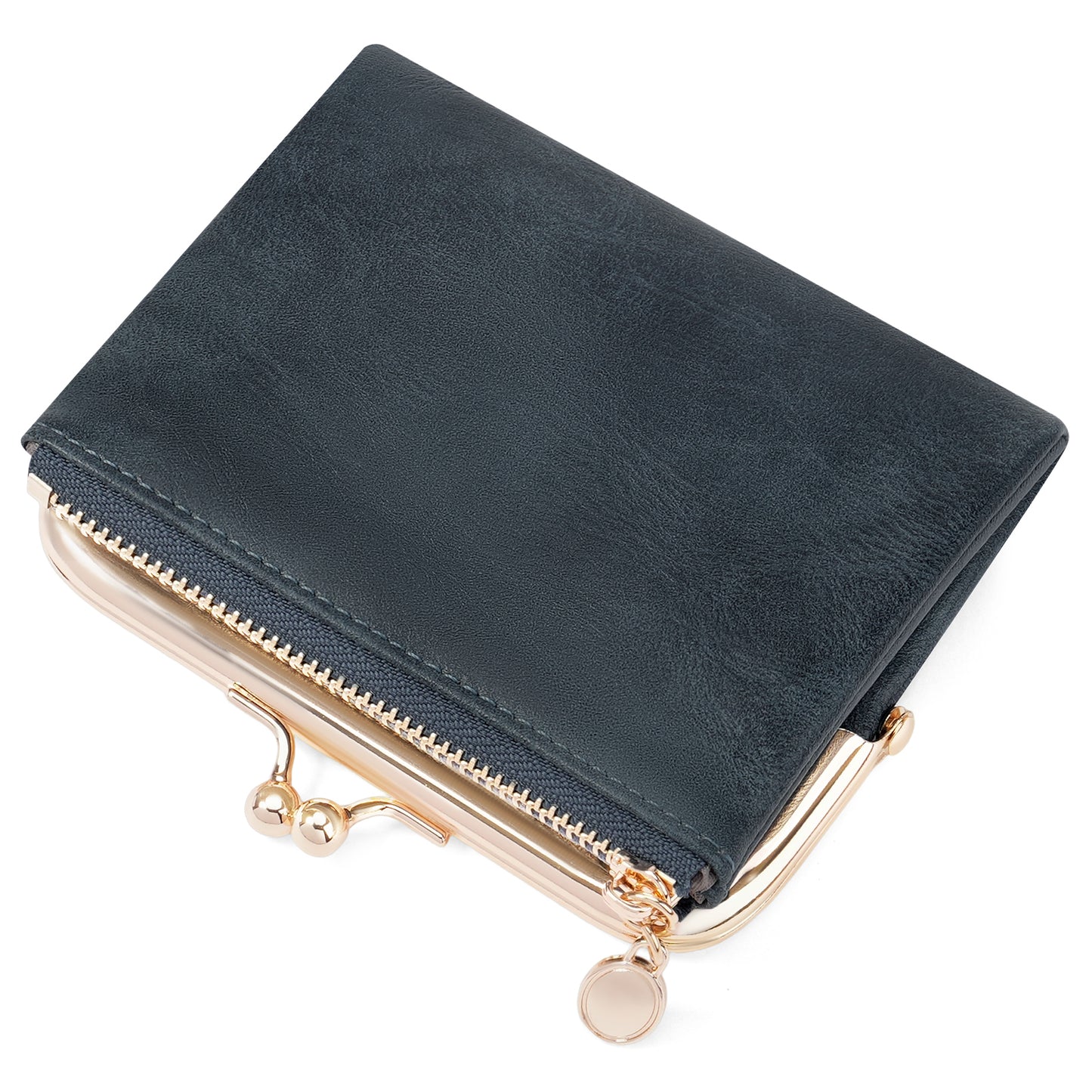 FALAN MULE Wallet Women Small RFID Blocking Bifold Leather Wallets for Women Vintage Coin Purse With Zipper and Kiss Lock