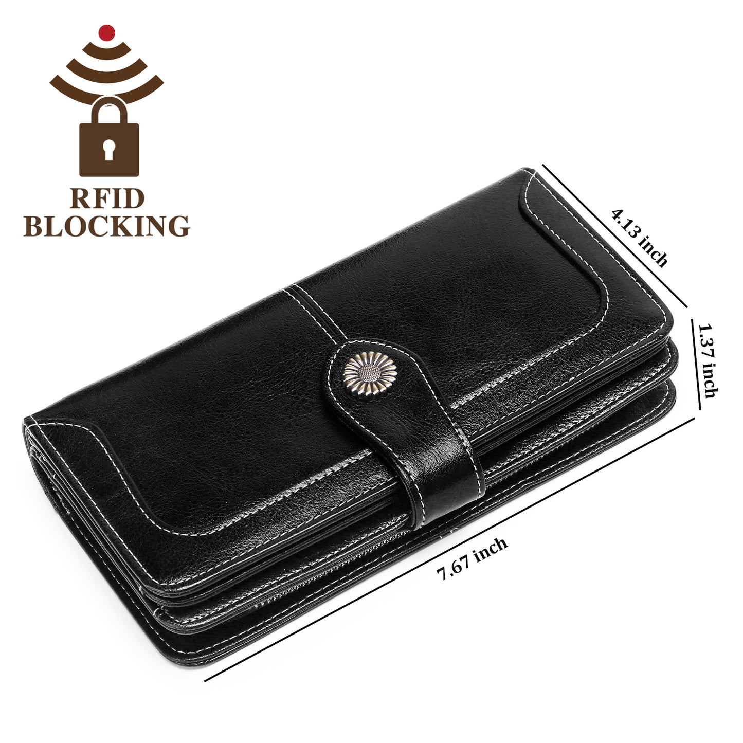 FALAN MULE Wristlet Wallets for Women Genuine Leather RFID Blocking Large Capacity Trifold Ladies Wallet