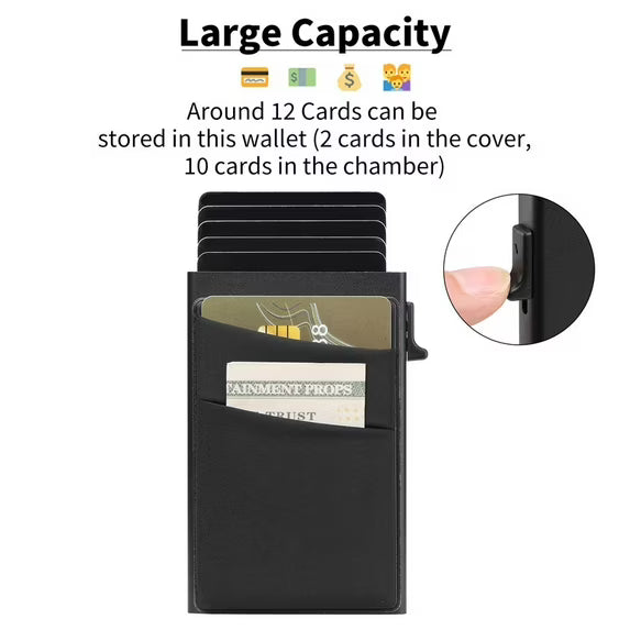FALAN MULE Slim Smart Aluminum Card Holder Mens Wallet Minimalist Leather RFID Blocking Metal Pop Up Wallet