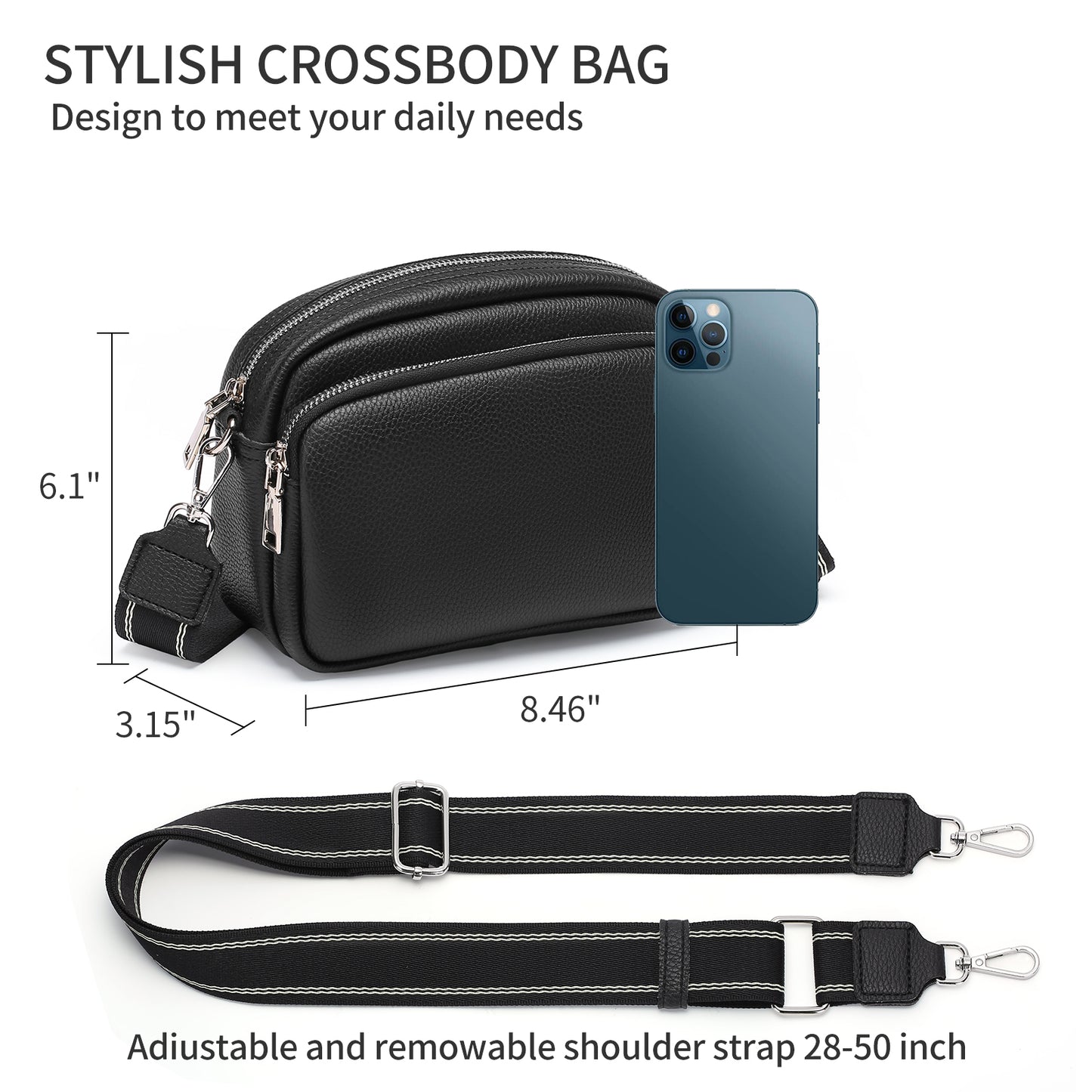 FALAN MULE Small Crossbody Bag for Women Trendy Design Genuine Leather Shoulder Handbags with Adjustable Strap