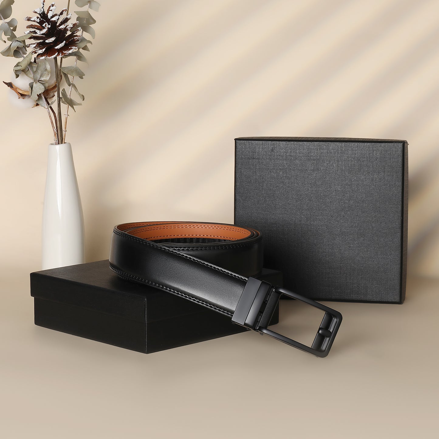 FALAN MULE Mens Belt Leather Ratchet Belt For Men Dress and Casual with Adjustable Buckle, Trim to Fit,Gift Box