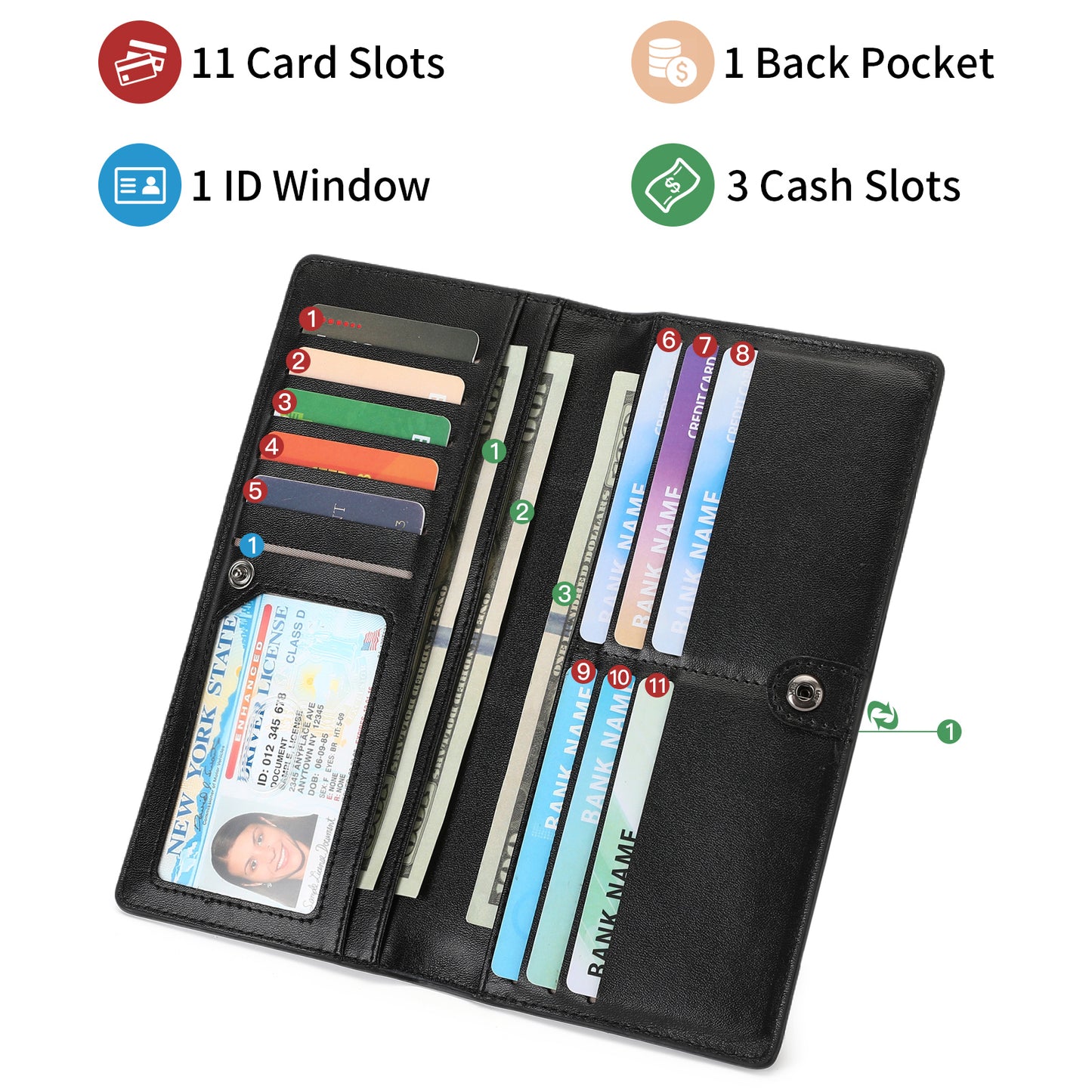 FALAN MULE Ultra Slim Thin Wallet for Women Bifold Leather RFID Blocking Designer Credit Card Holder