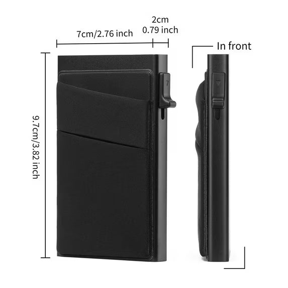 FALAN MULE Slim Smart Aluminum Card Holder Mens Wallet Minimalist Leather RFID Blocking Metal Pop Up Wallet