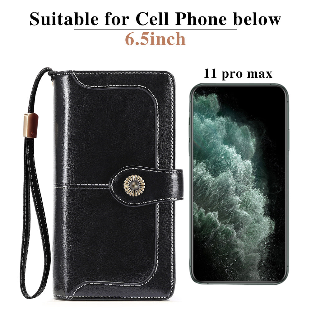 FALAN MULE Wristlet Wallets for Women Genuine Leather RFID Blocking Large Capacity Trifold Ladies Wallet