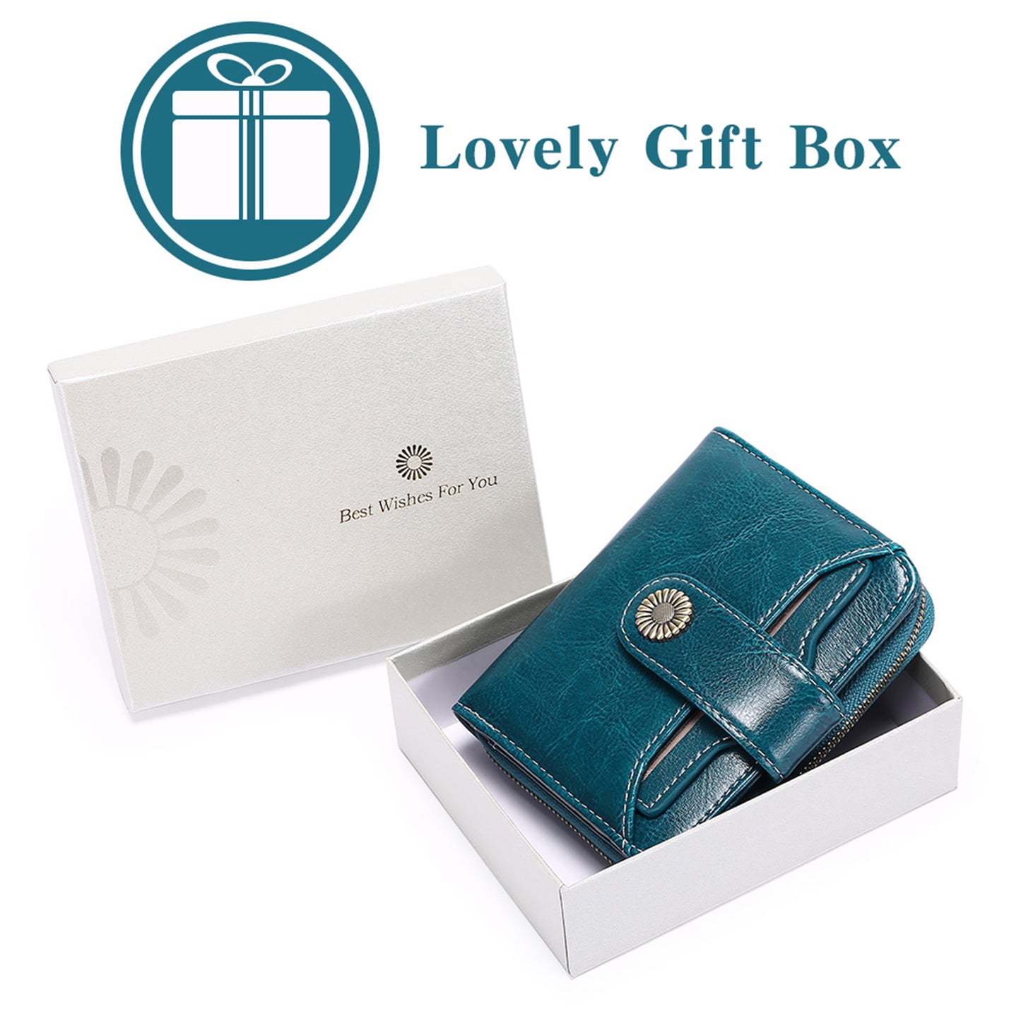 FALAN MULE Small Wallet for Women Leather RFID Blocking Bifold Zipper Pocket Card Holder with ID Window