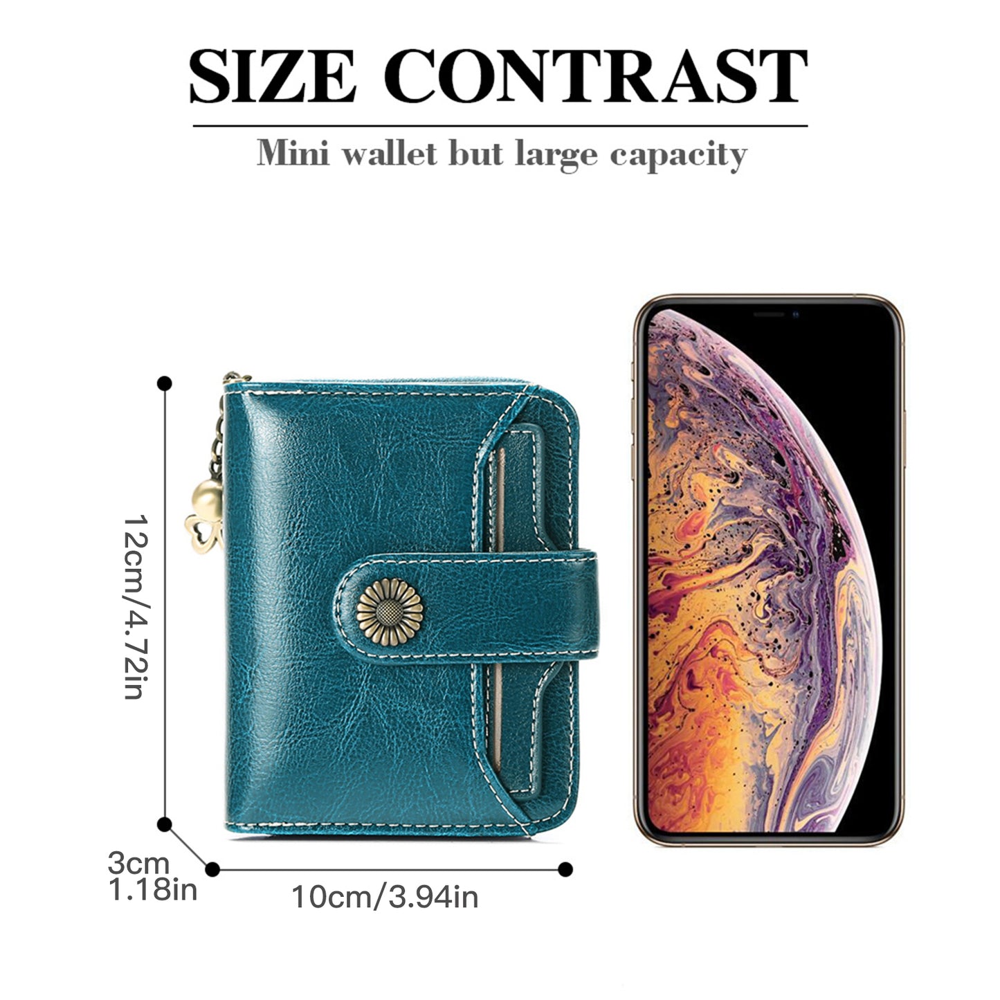 FALAN MULE Small Wallet for Women Leather RFID Blocking Bifold Zipper Pocket Card Holder with ID Window