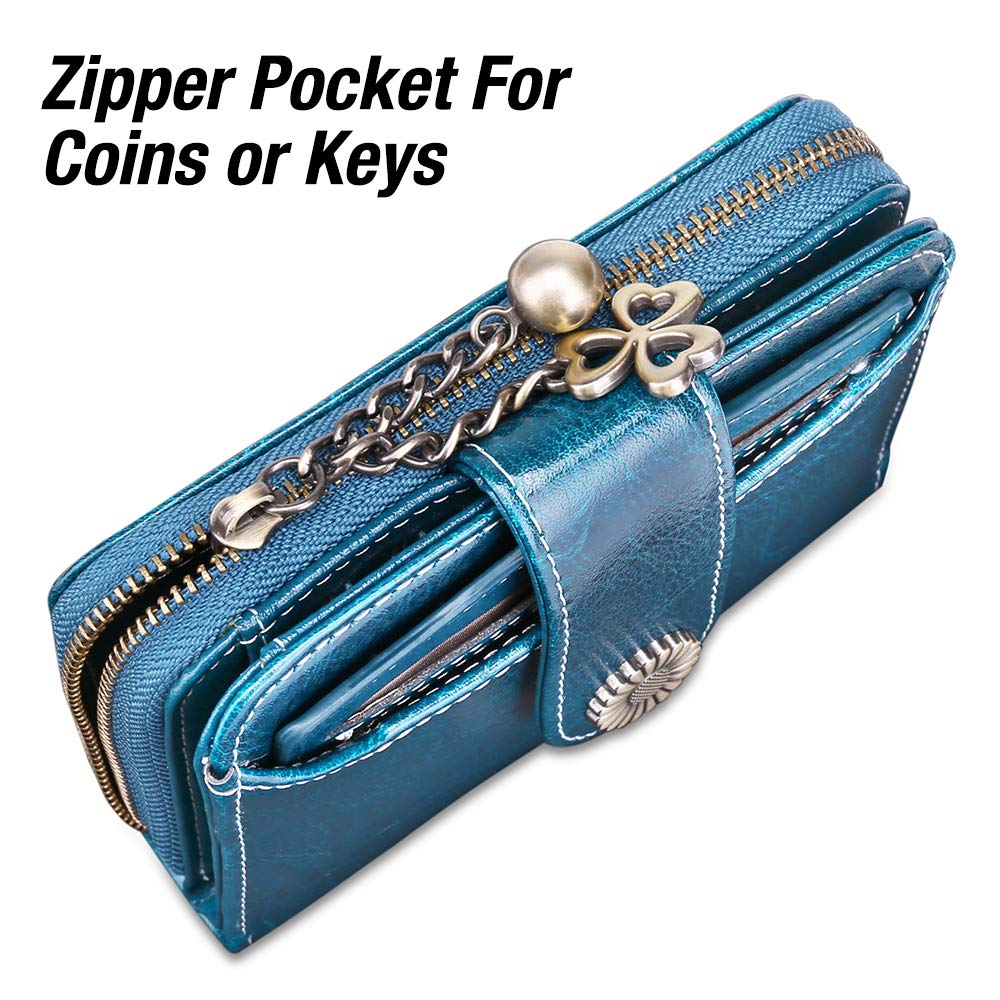 FALAN MULE Small Wallet for Women Leather RFID Blocking Bifold Zipper Pocket Card Holder with ID Window